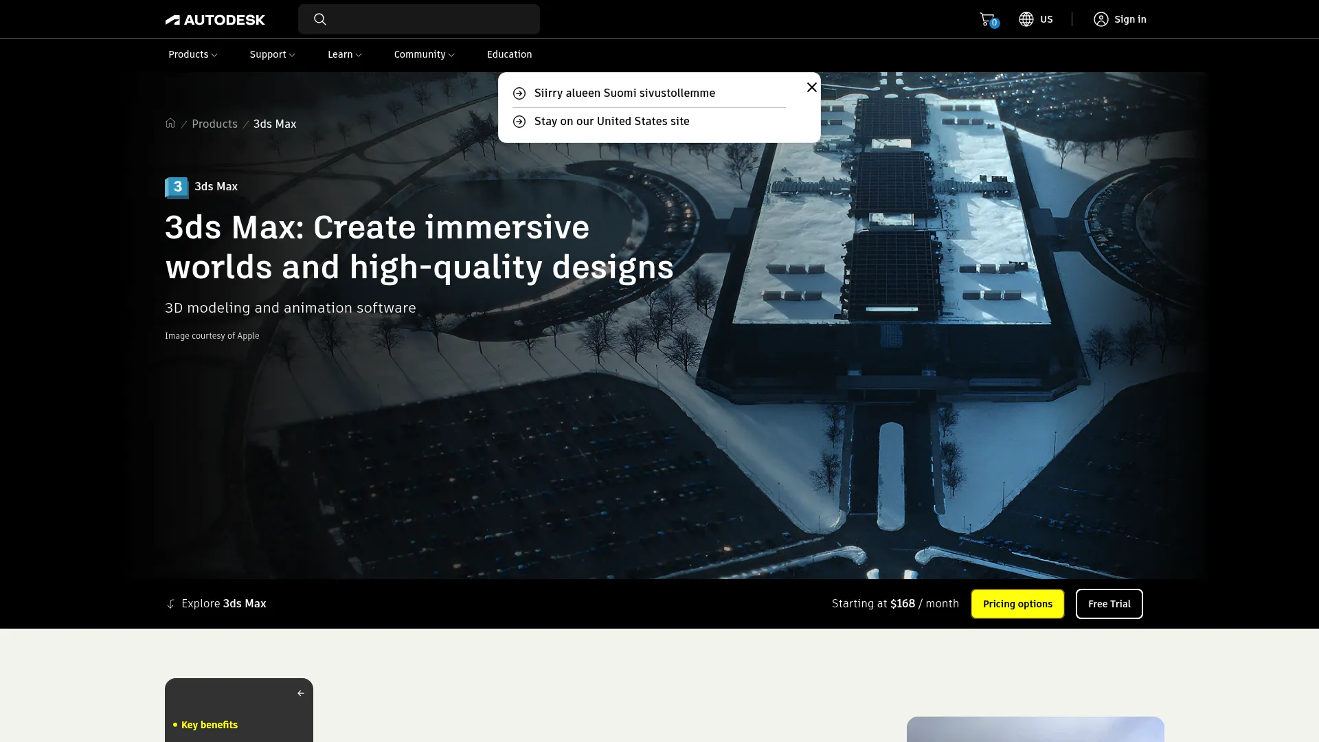 Autodesk 3ds Max product page showing 3D modeling and animation software