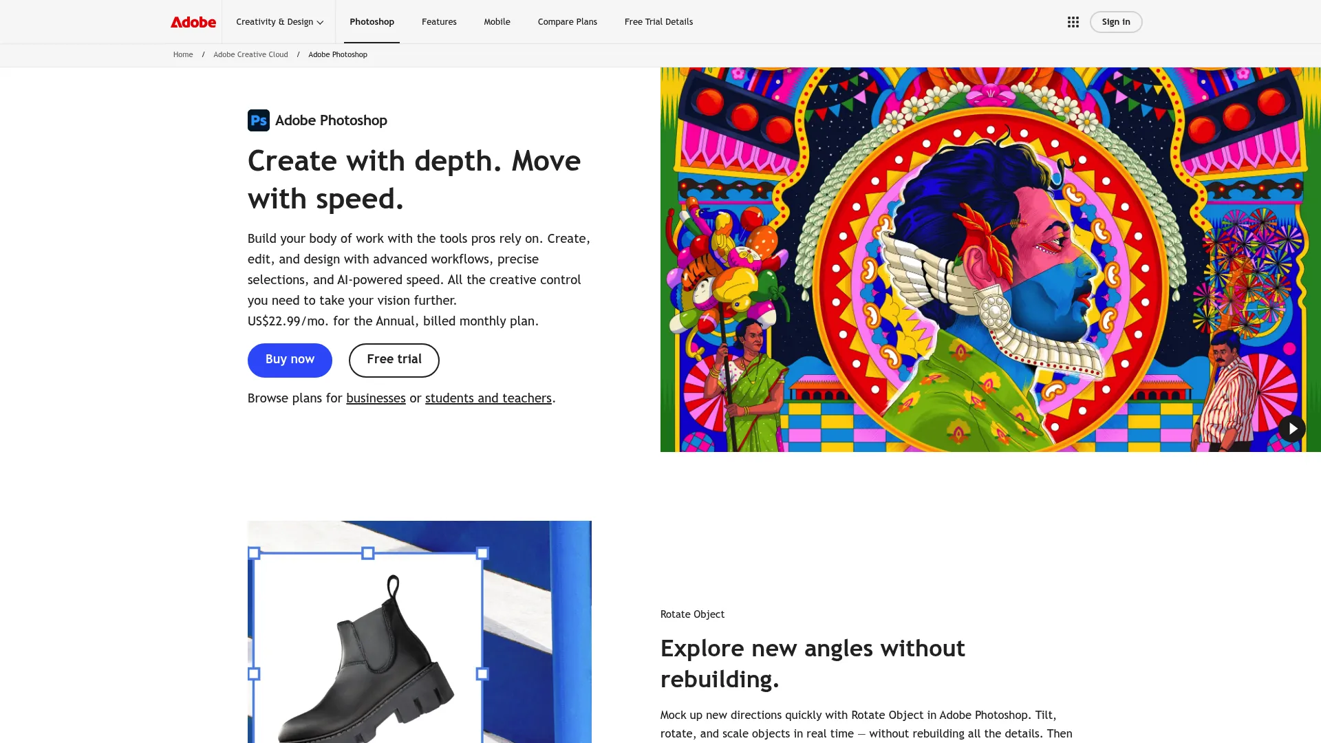 Adobe Photoshop CC product homepage