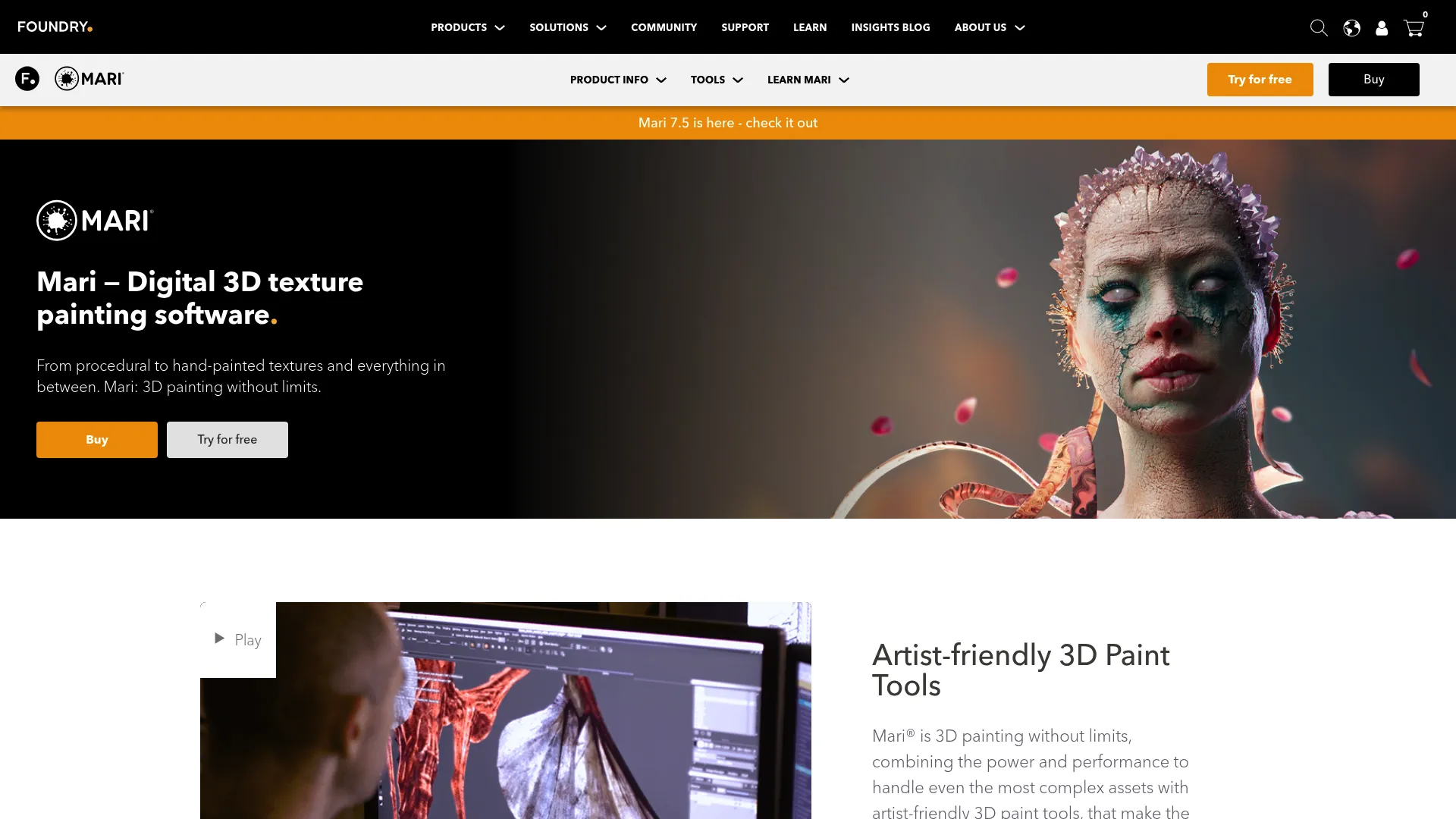 Foundry Mari interface displaying high-resolution projection painting across UDIM tiles
