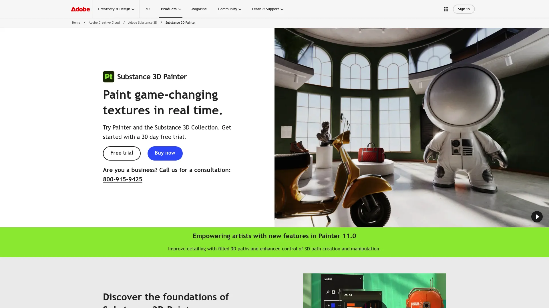 Adobe Substance 3D Painter interface showing real-time texture painting on a 3D model