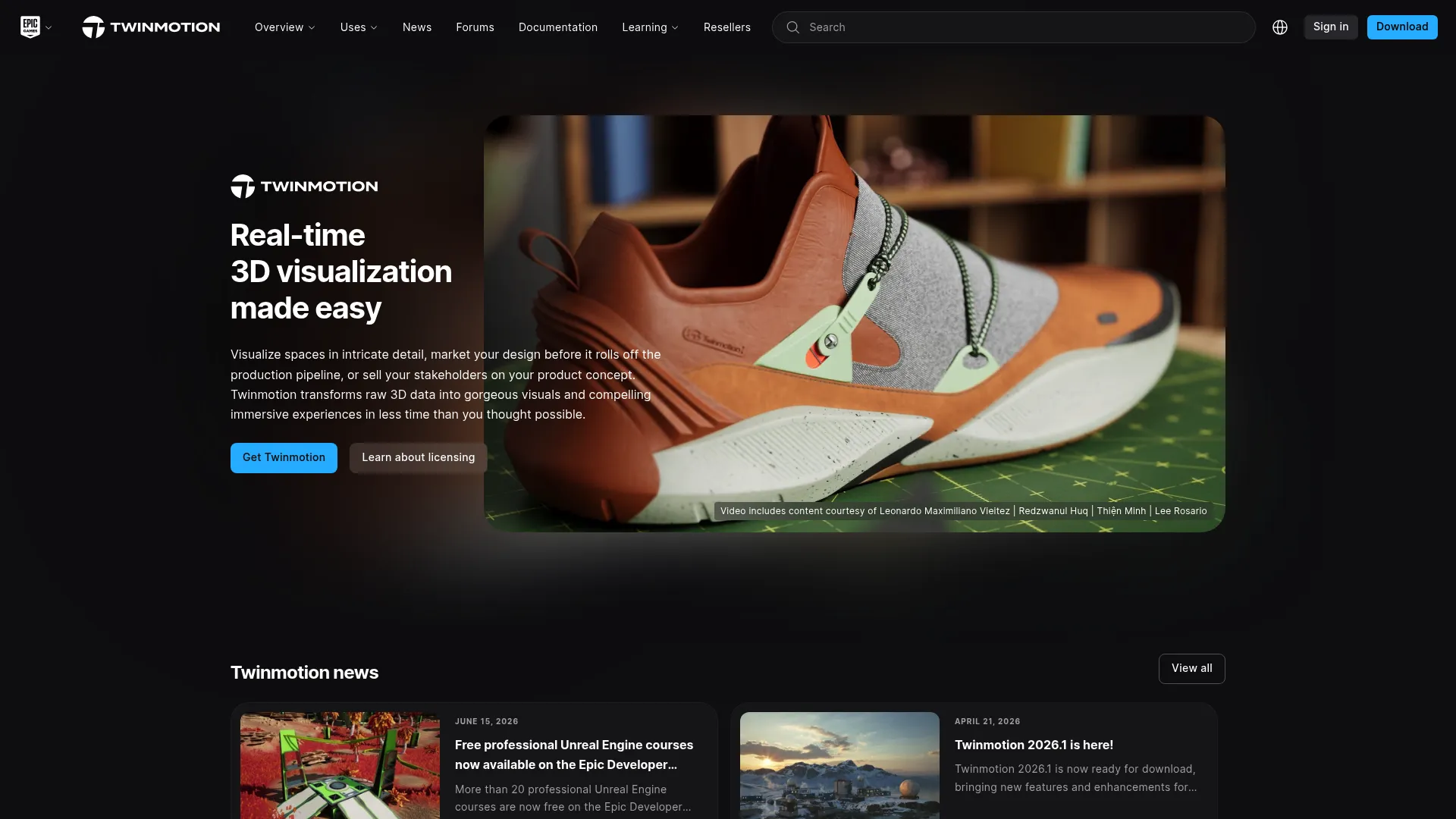 Twinmotion real-time visualization homepage