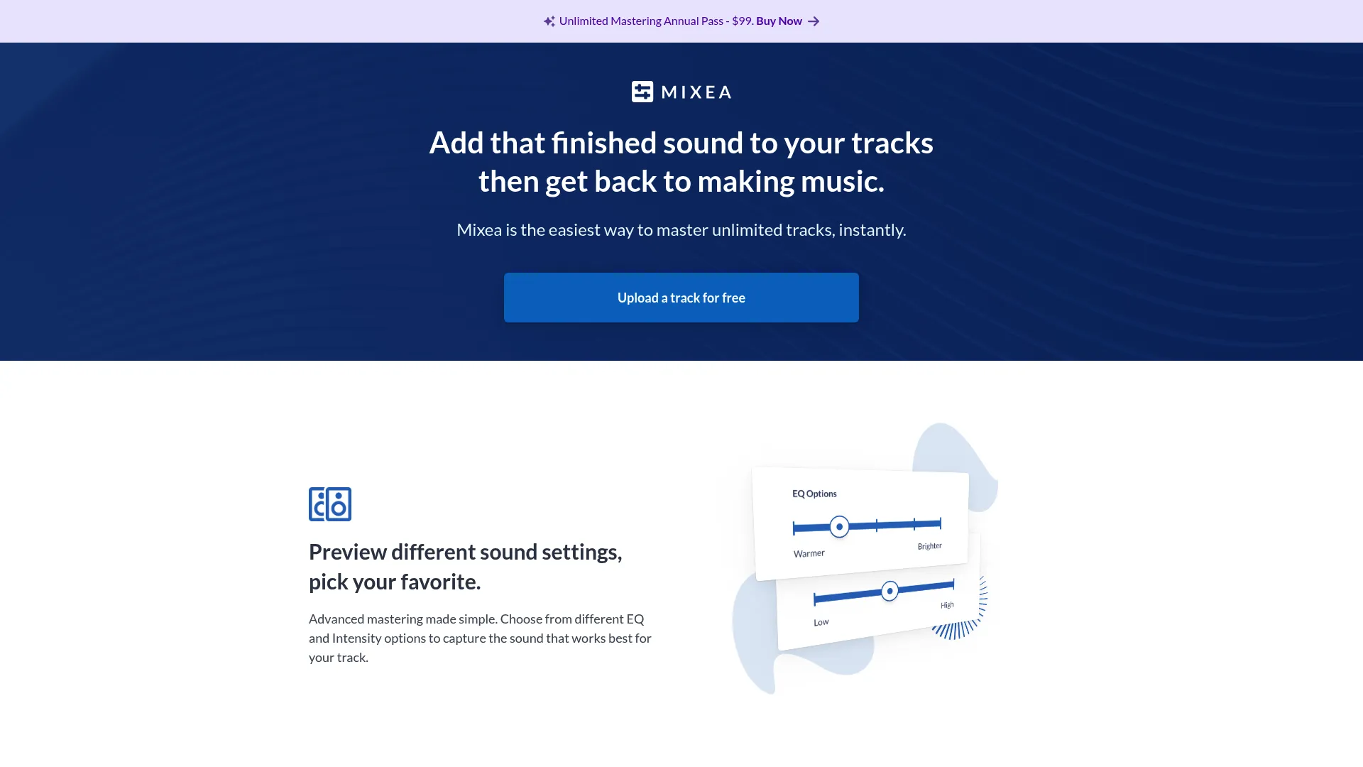 Mixea instant online mastering tool from DistroKid
