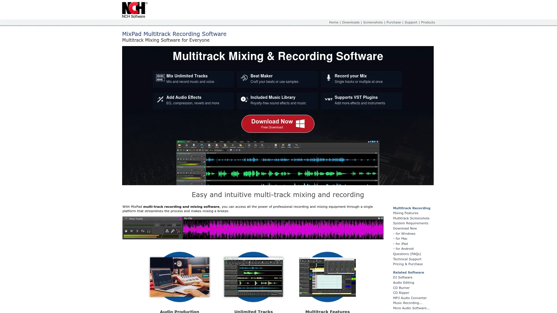 MixPad multitrack audio mixing software homepage