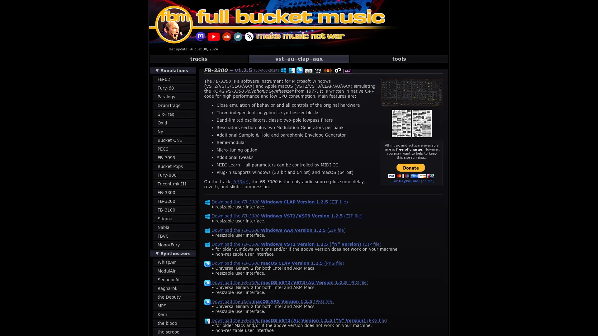 FB-3300 software synthesizer emulating the KORG PS-3300