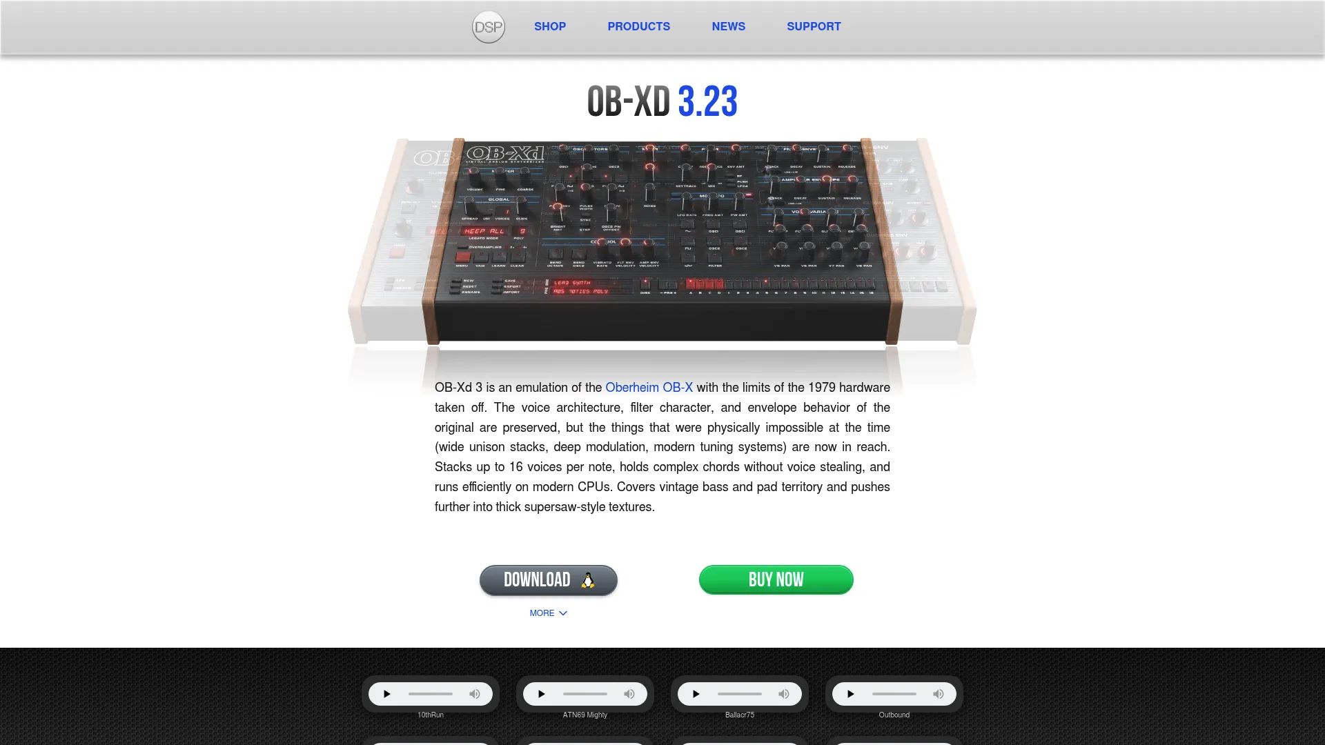 OB-Xd virtual analog synthesizer interface