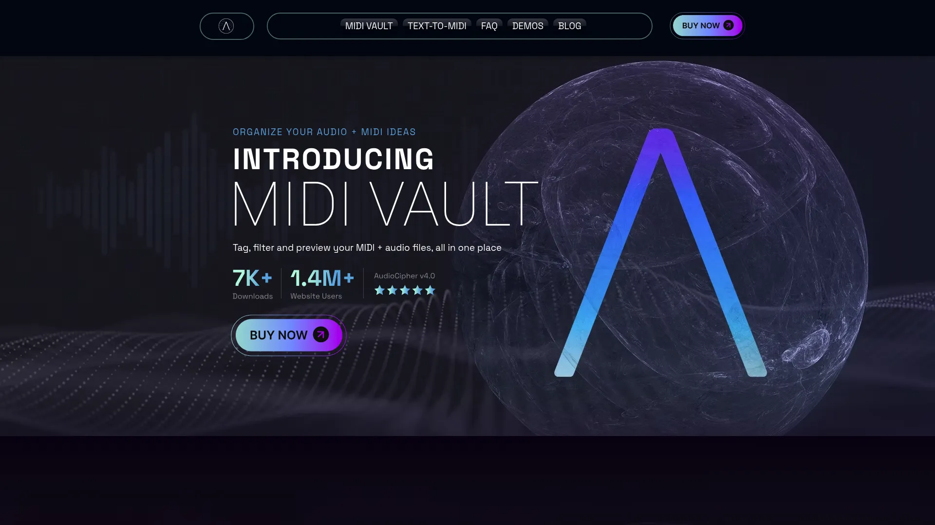AudioCipher MIDI Vault homepage