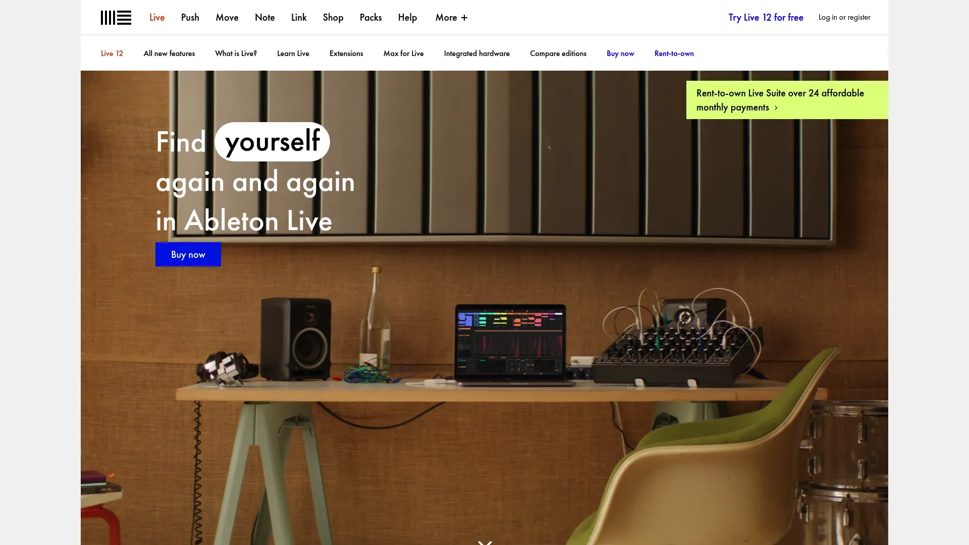 Ableton Live music production software homepage
