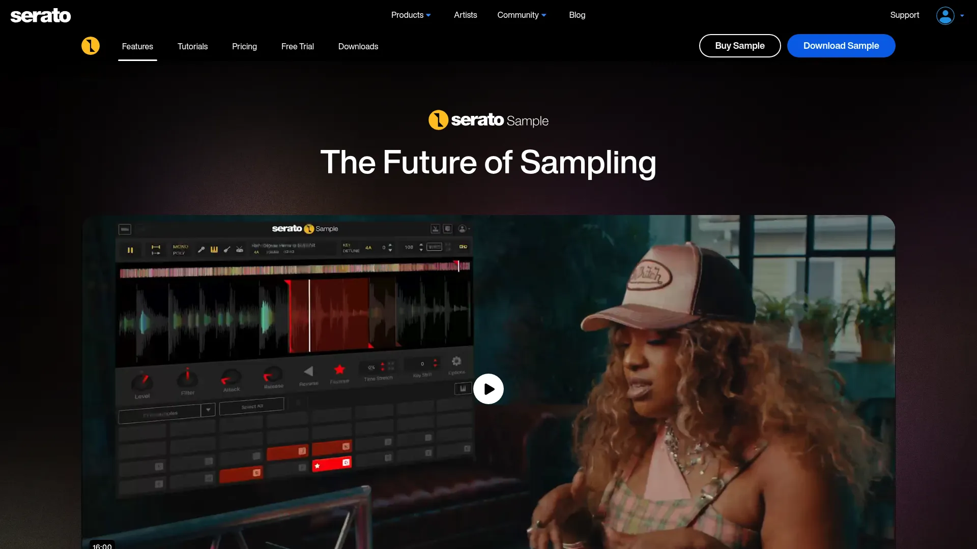 Serato Sample plugin showing cue-point pads and waveform chopping view