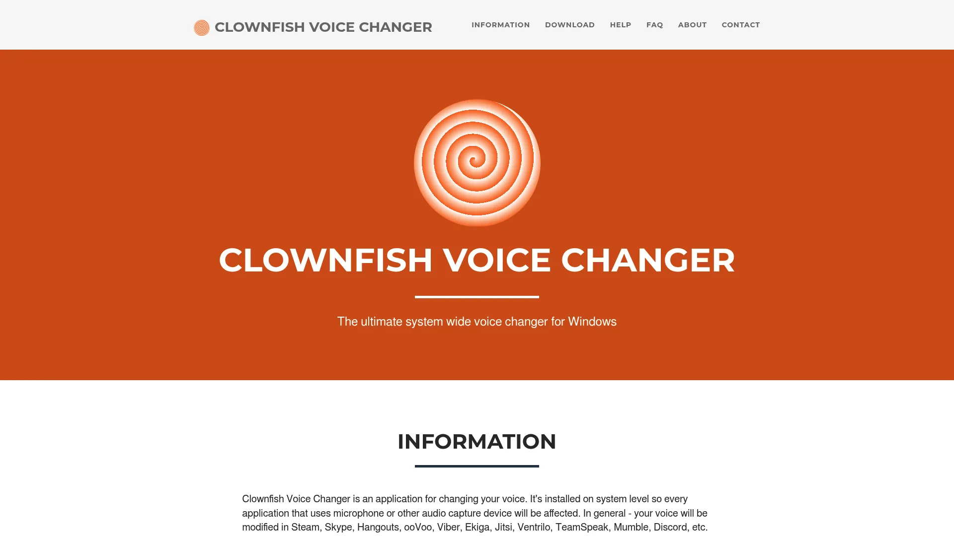 Clownfish Voice Changer download page and voice effects