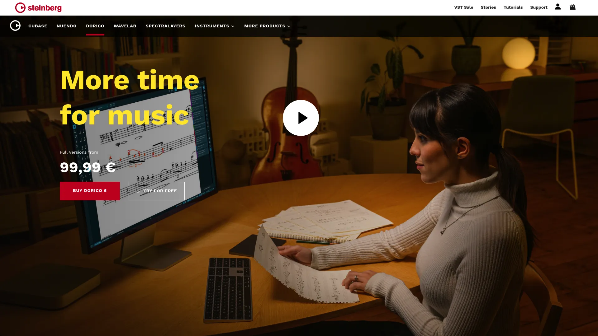 Dorico homepage showing Steinberg professional notation software