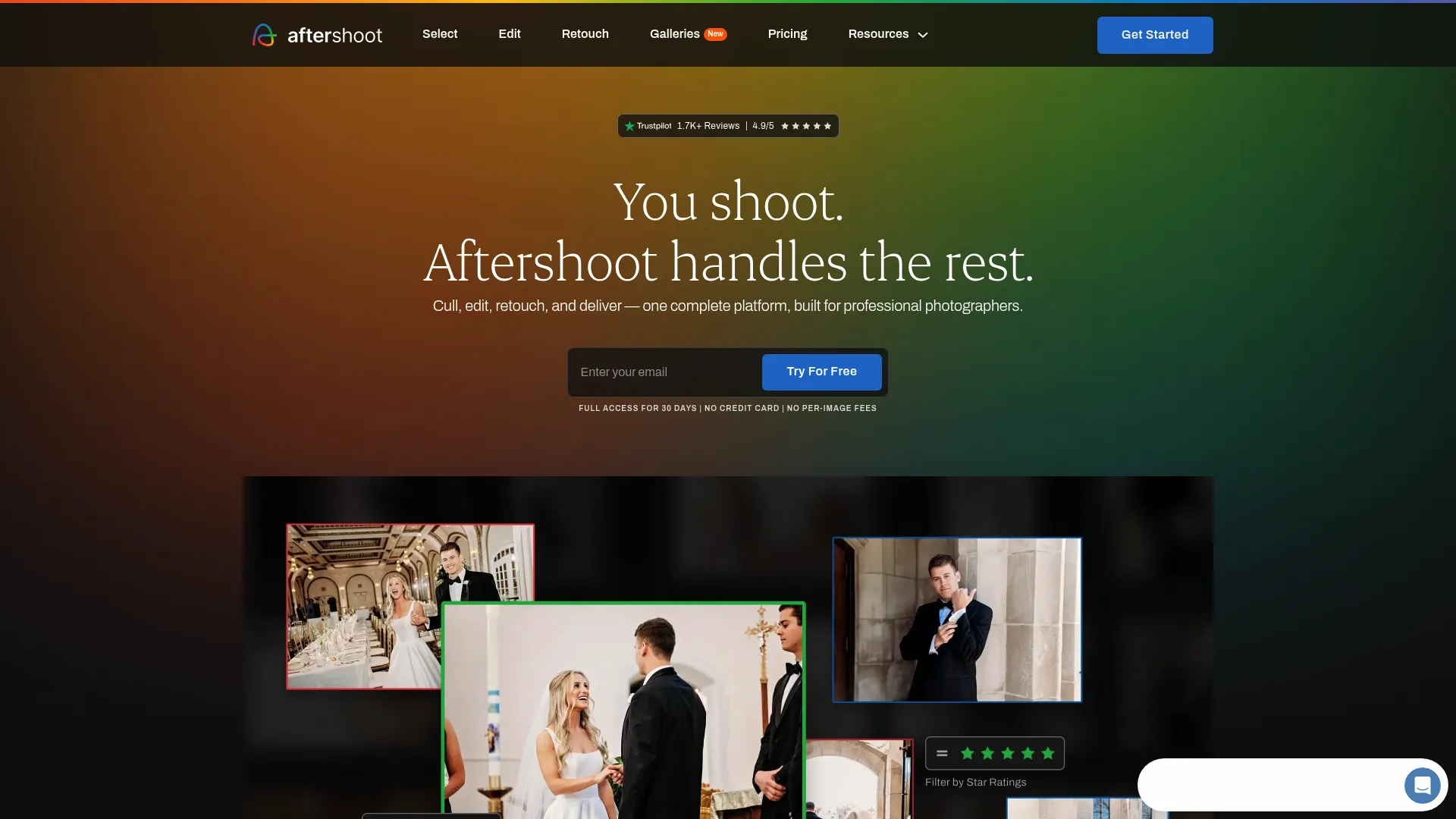 Aftershoot AI culling, editing, and retouching homepage