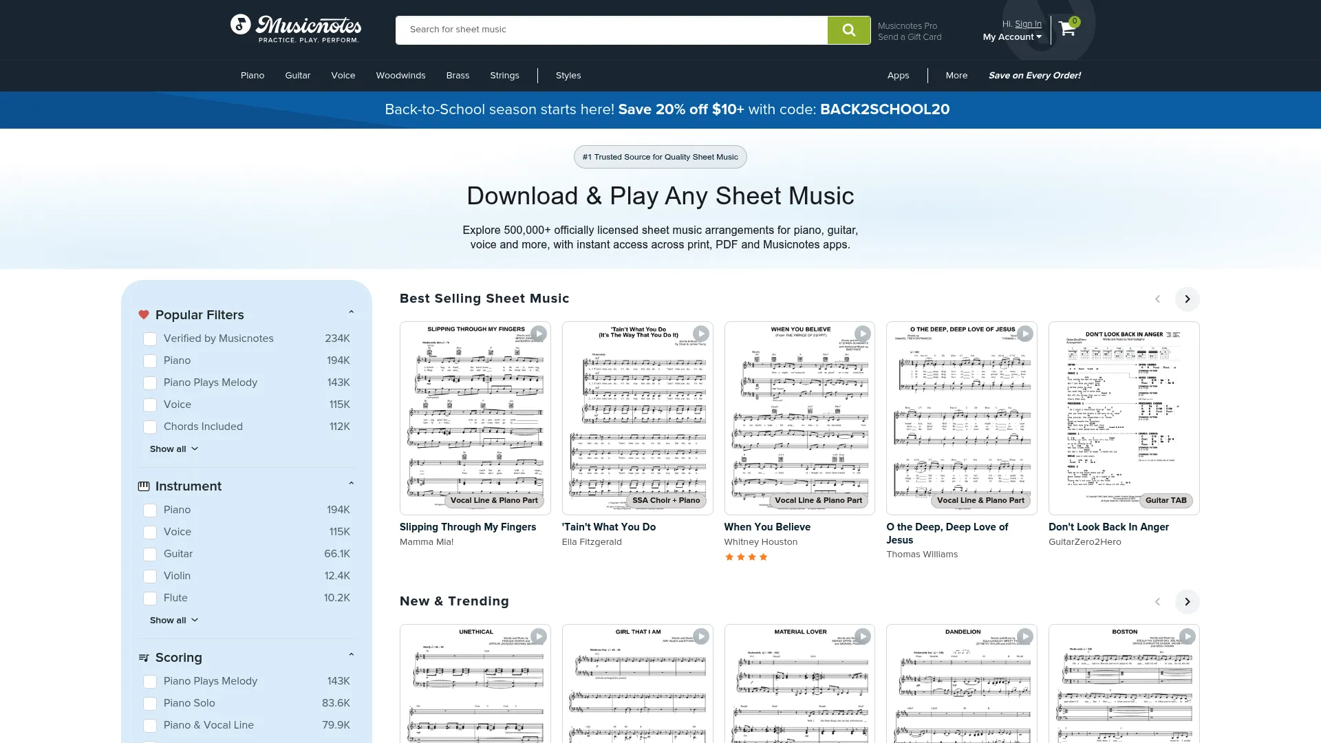Musicnotes digital sheet music and tab marketplace