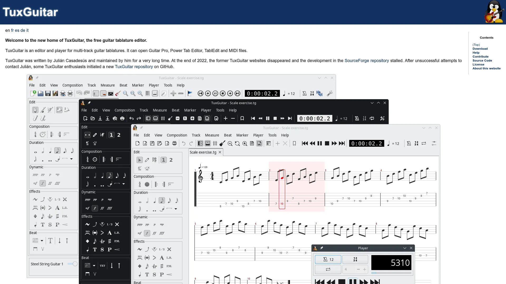 TuxGuitar open-source multi-track tablature editor
