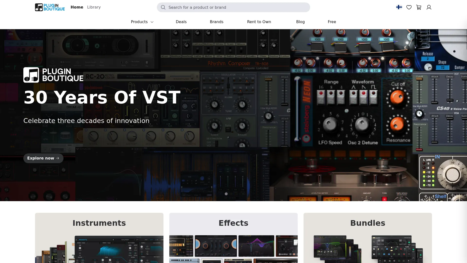 Plugin Boutique homepage showing plugin categories and featured brands
