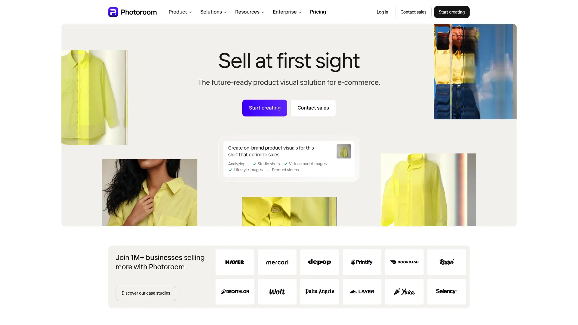 Photoroom homepage showing its AI image editing platform for product visuals