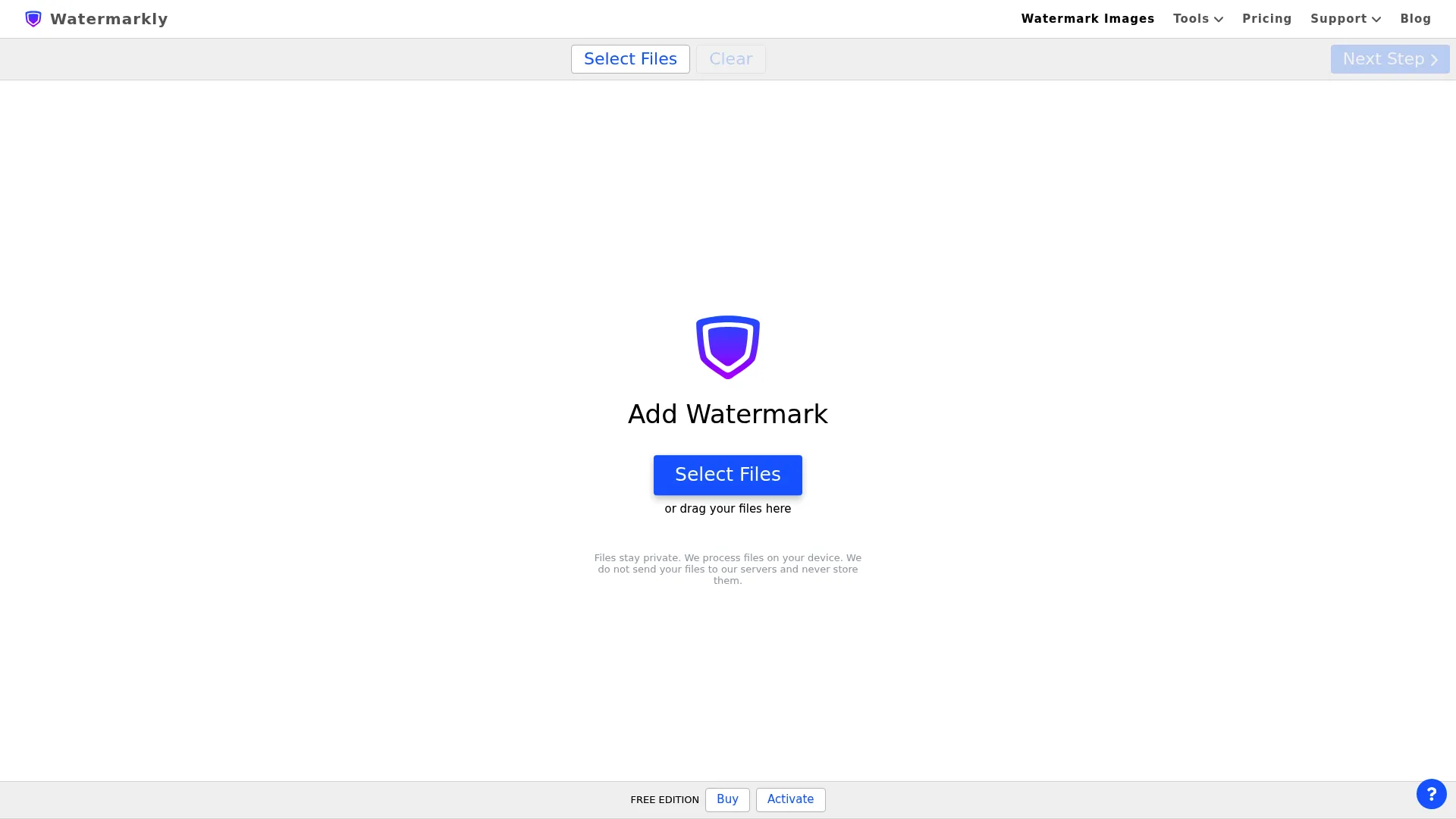 Watermarkly browser-based watermarking tool homepage