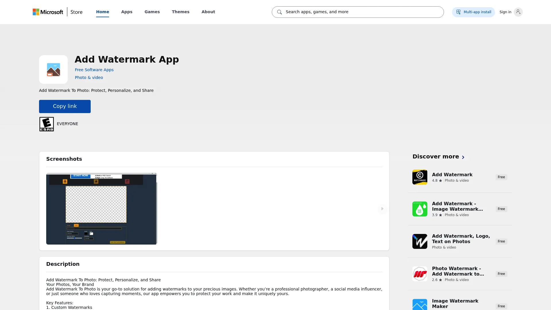 Add Watermark app listing on the Microsoft Store