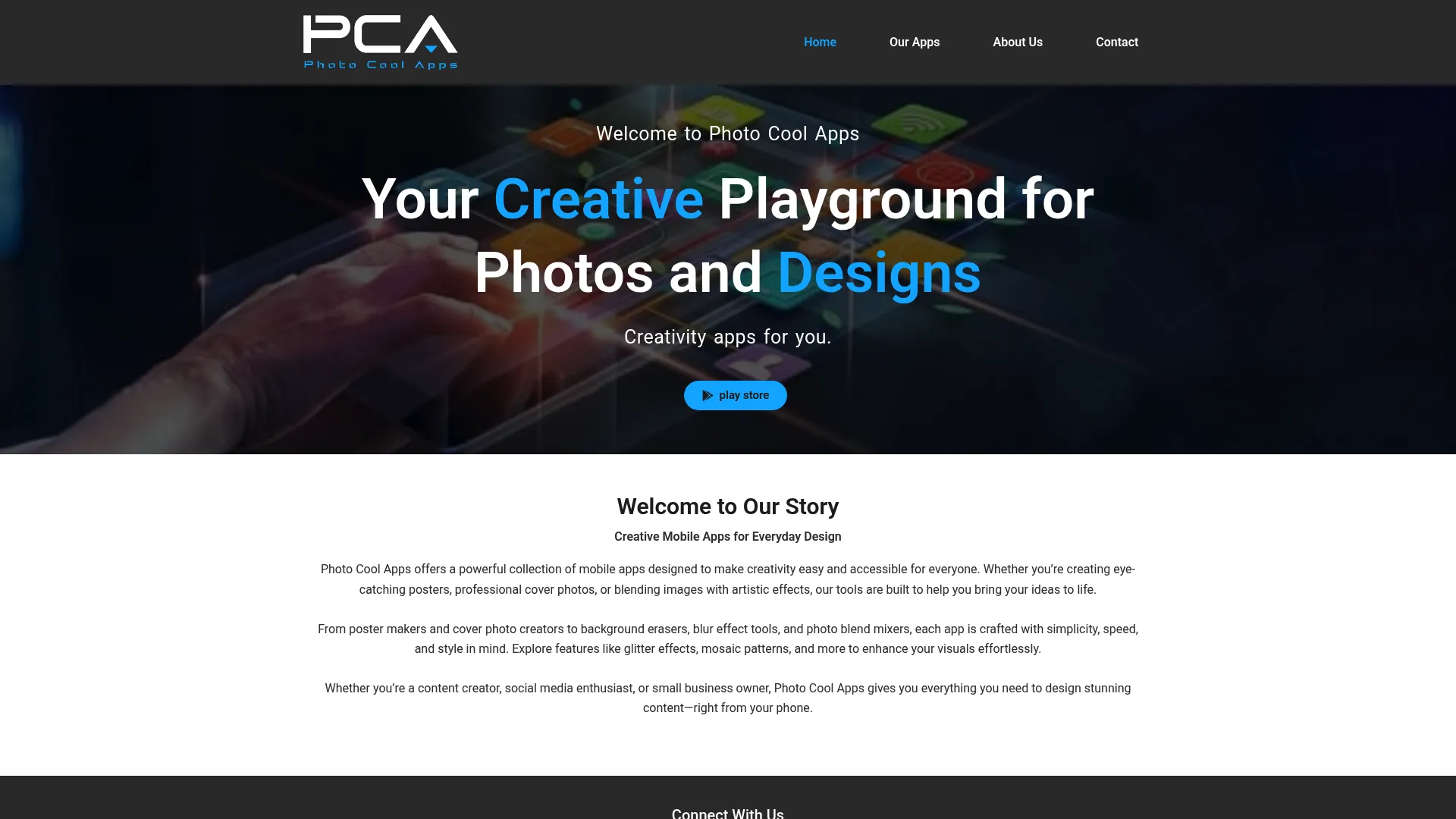 Photo Cool Apps mobile design app landing page