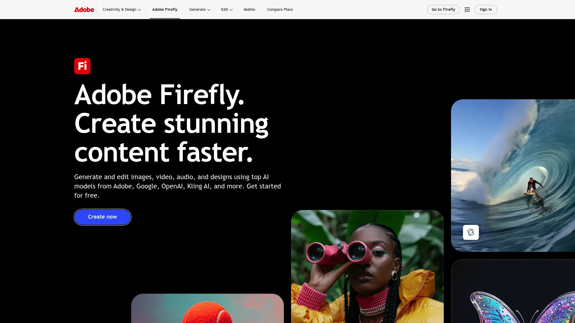 Adobe Firefly homepage