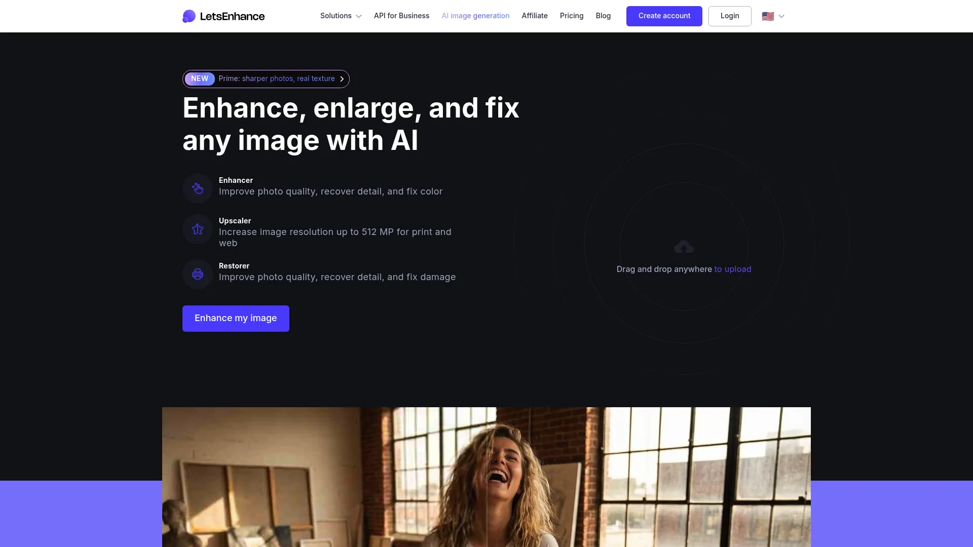 LetsEnhance AI image enhancement homepage