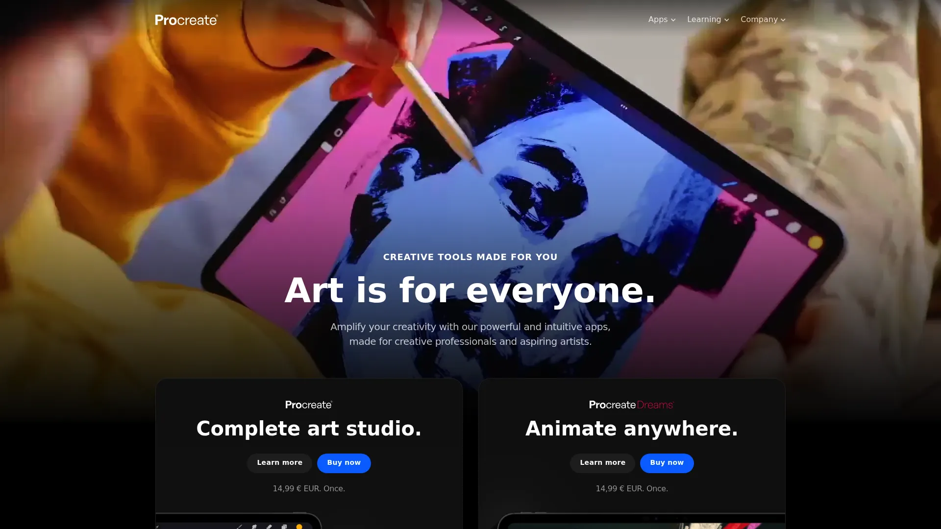 Procreate iPad drawing app homepage