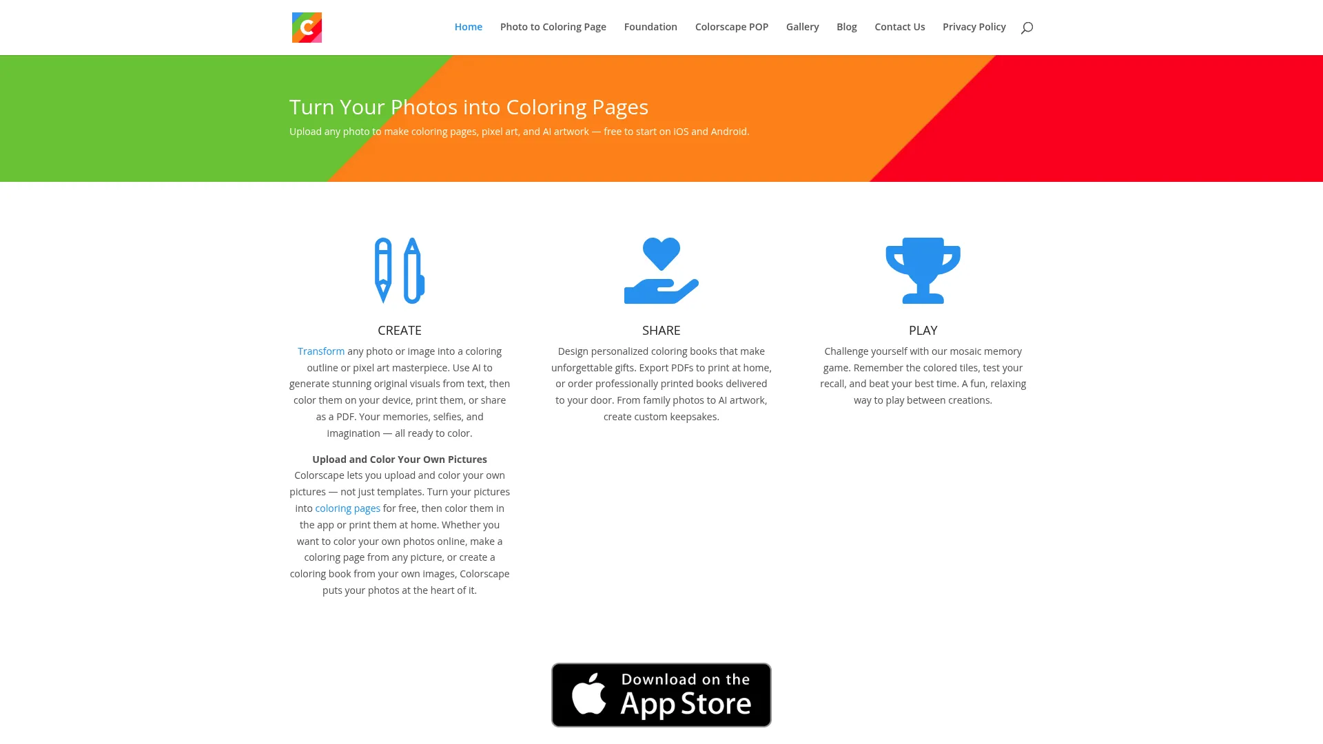 Colorscape photo to coloring page app screen