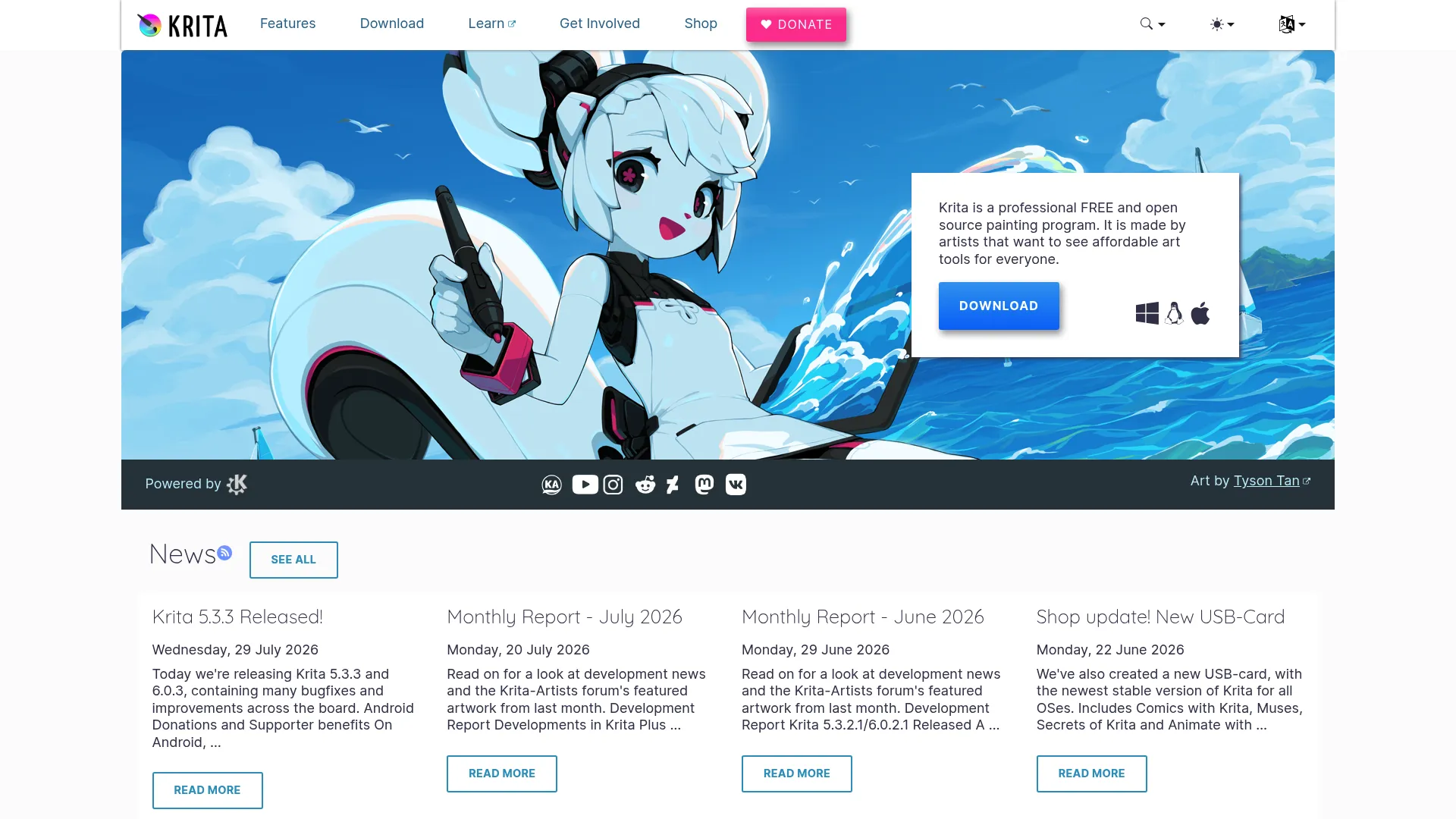 Krita digital painting software homepage