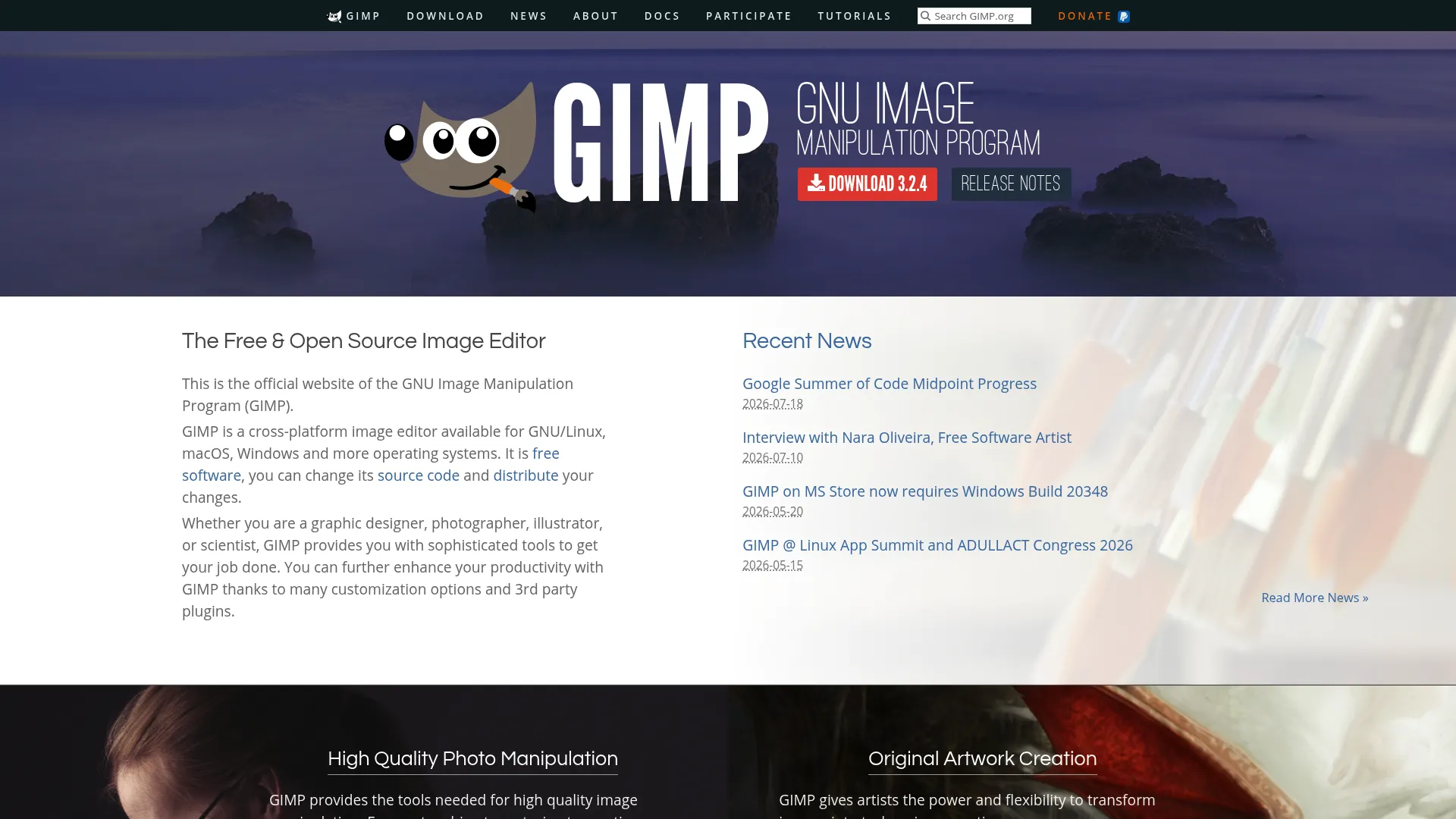 GIMP free image editor interface with layers panel