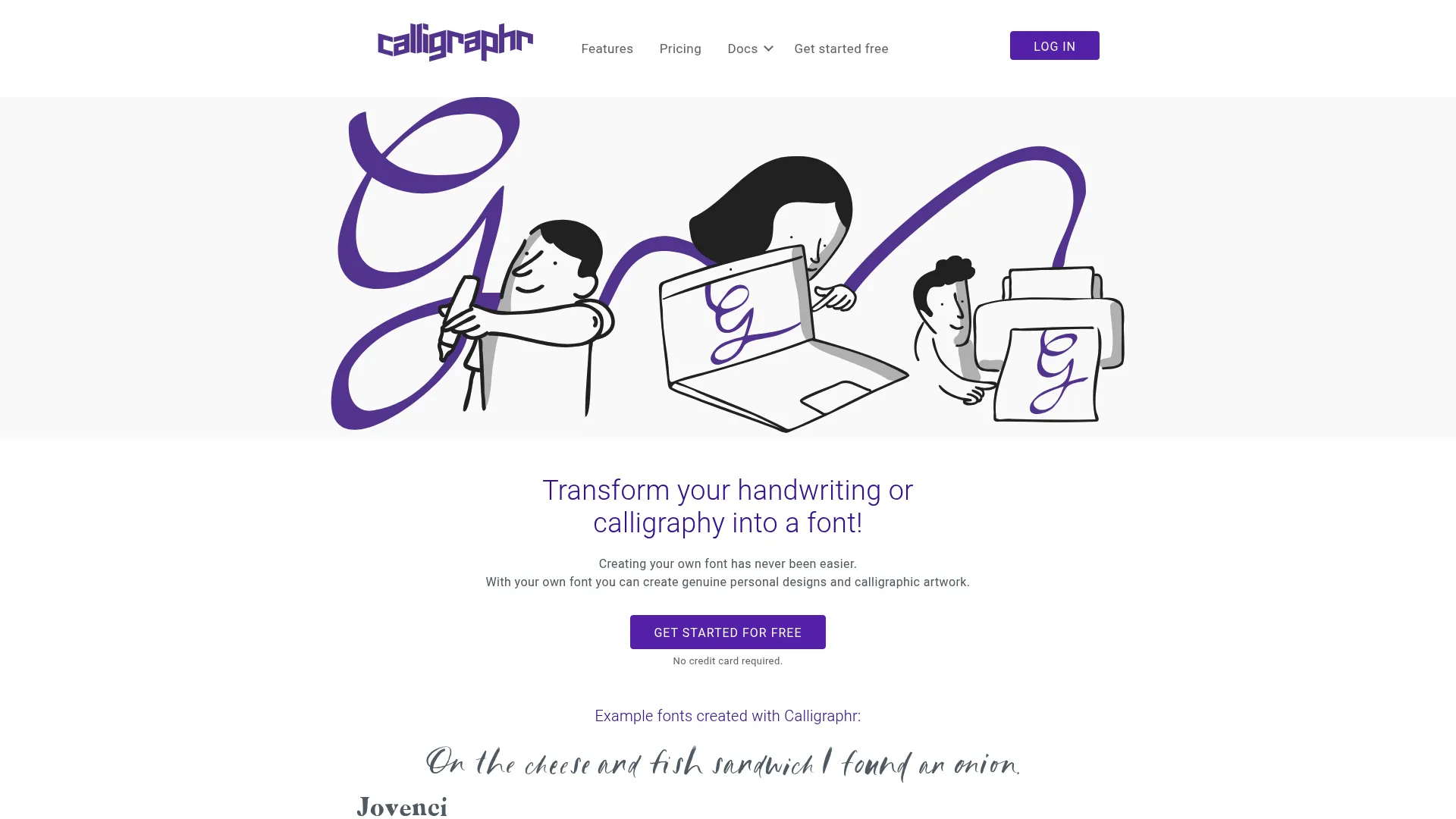 Calligraphr homepage showing handwriting-to-font conversion