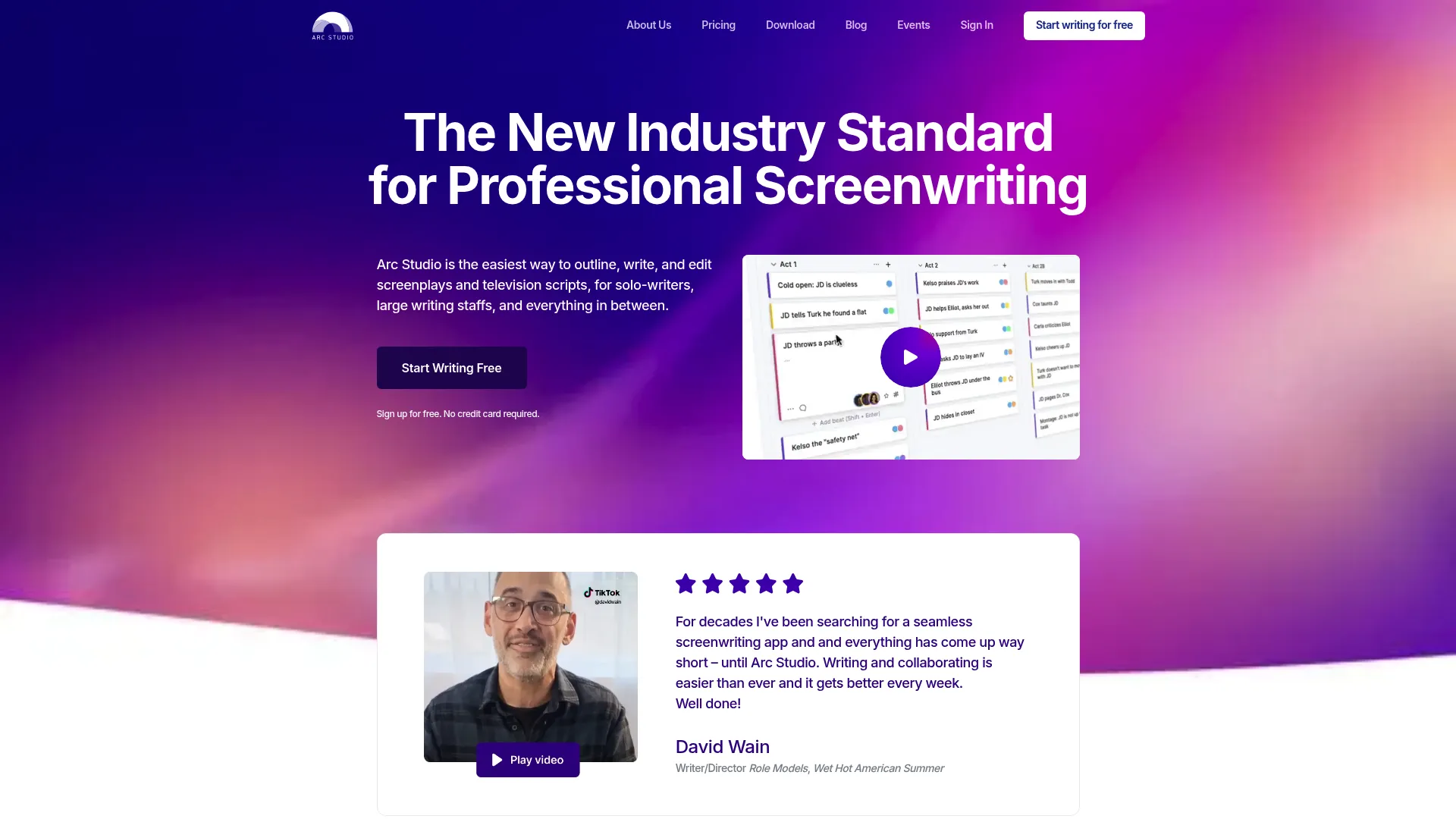 Arc Studio Pro screenwriting software homepage