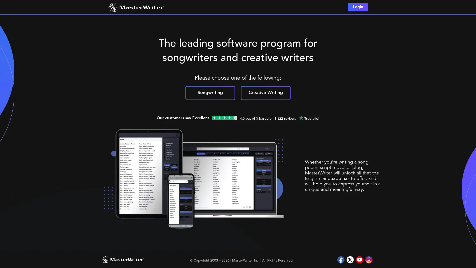 MasterWriter songwriting and lyric reference software homepage