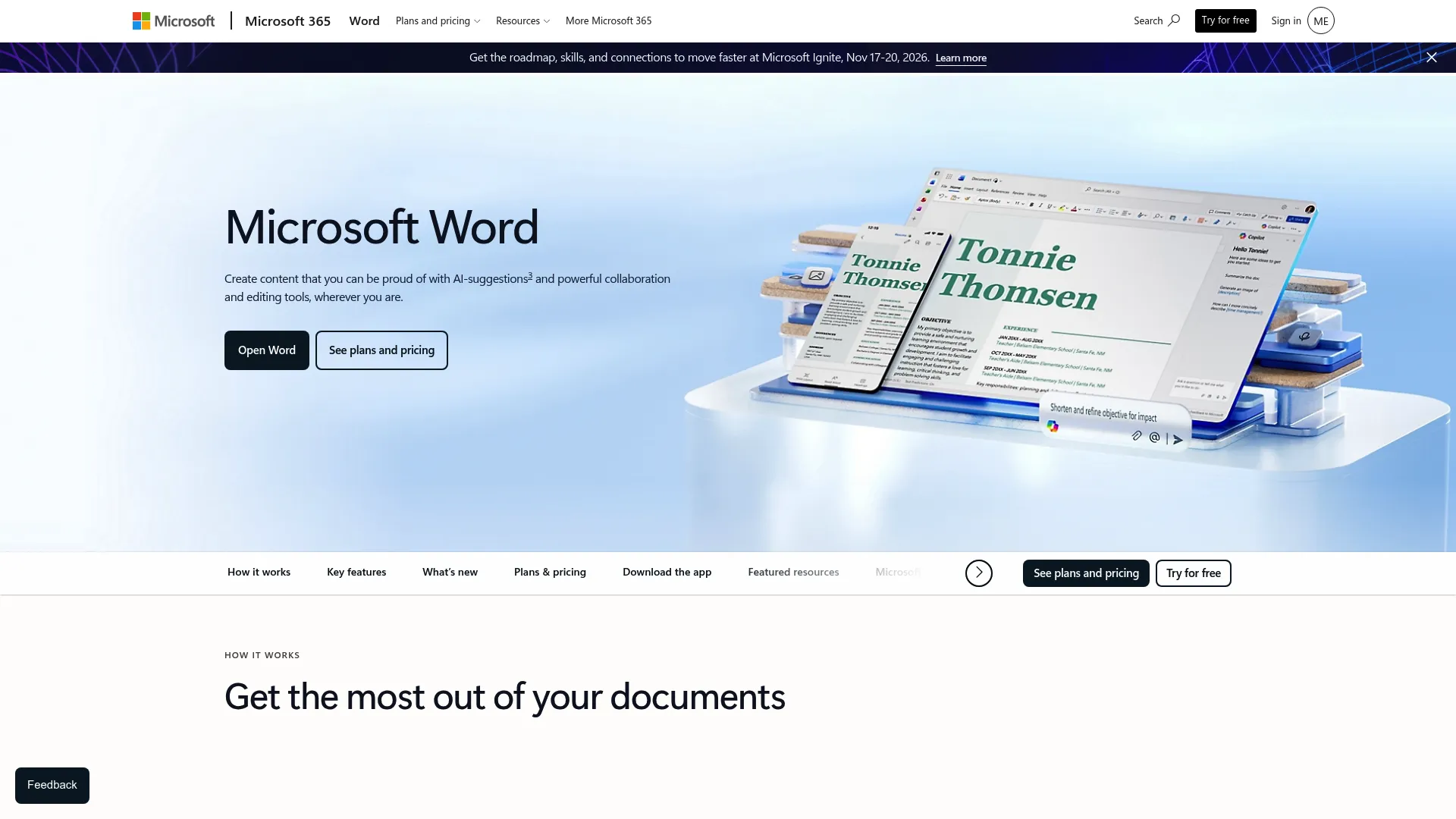 Microsoft Word product page