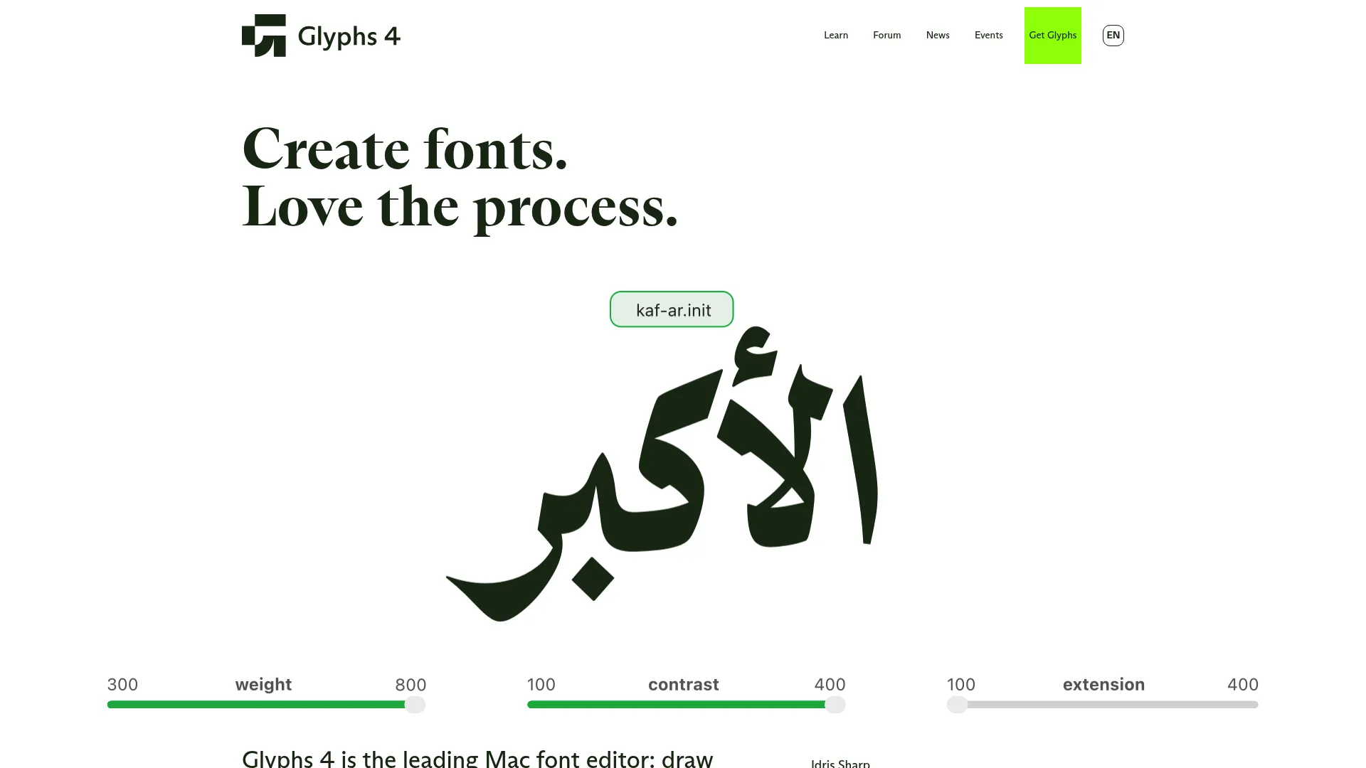 Glyphs Mac font editor homepage