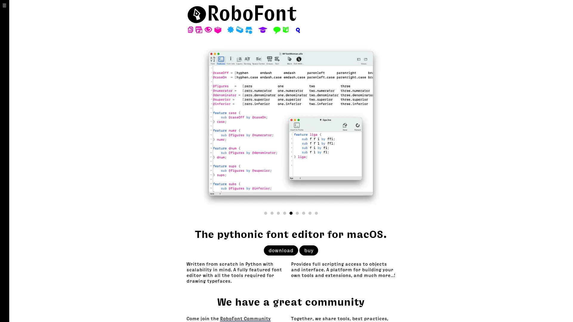 RoboFont scriptable macOS font editor homepage