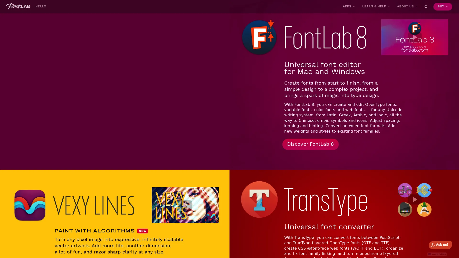 FontLab professional font editor homepage
