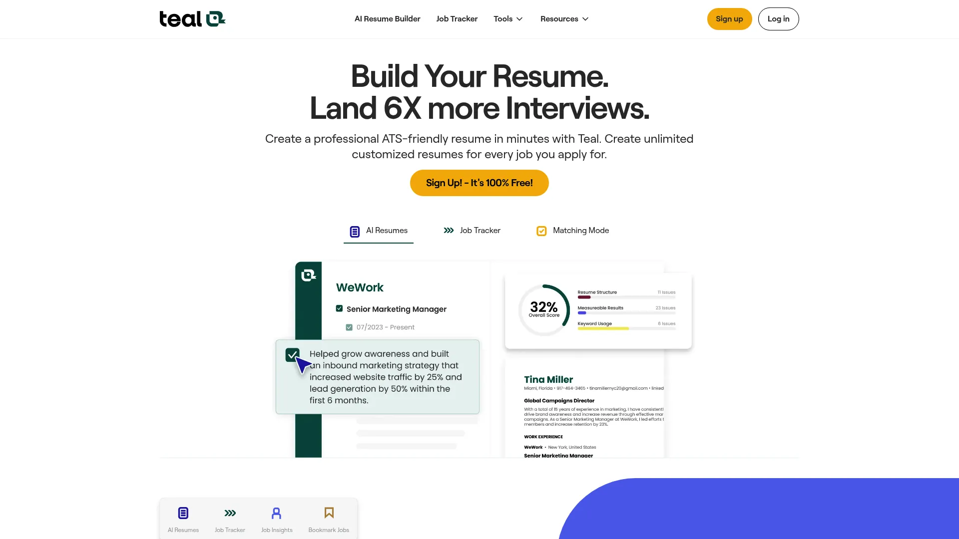 Teal career platform homepage