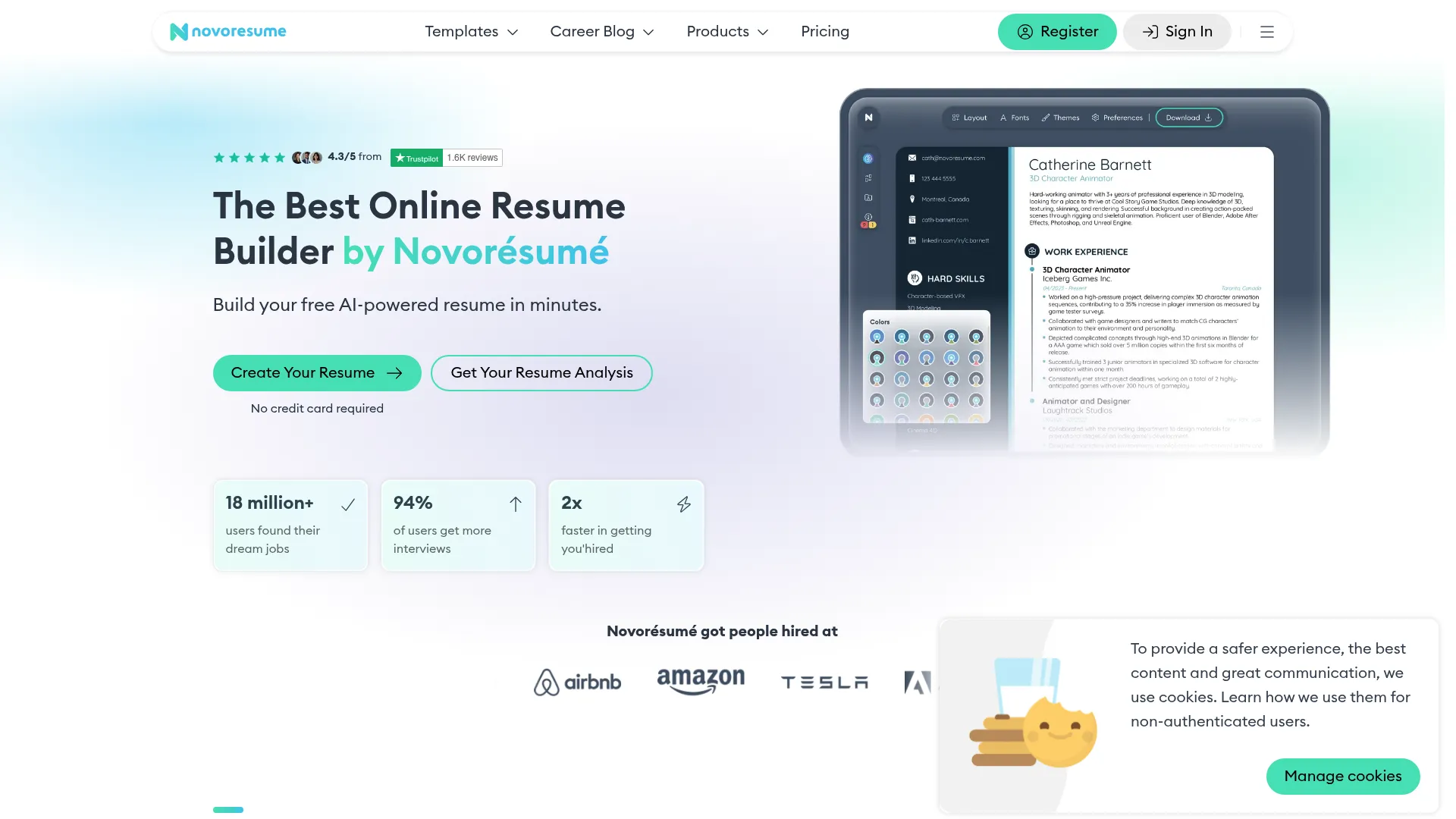 Novorésumé resume builder homepage