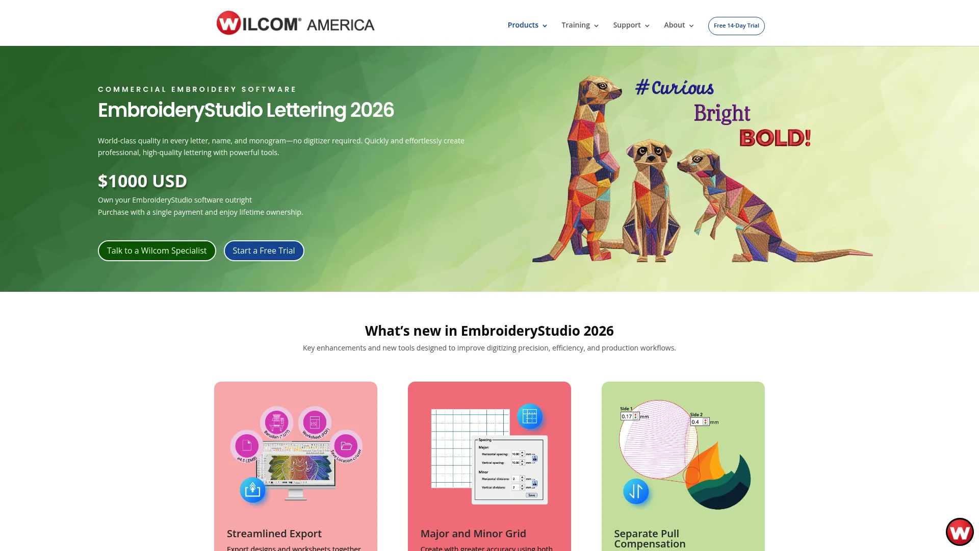 Wilcom EmbroideryStudio Lettering 2026 product page
