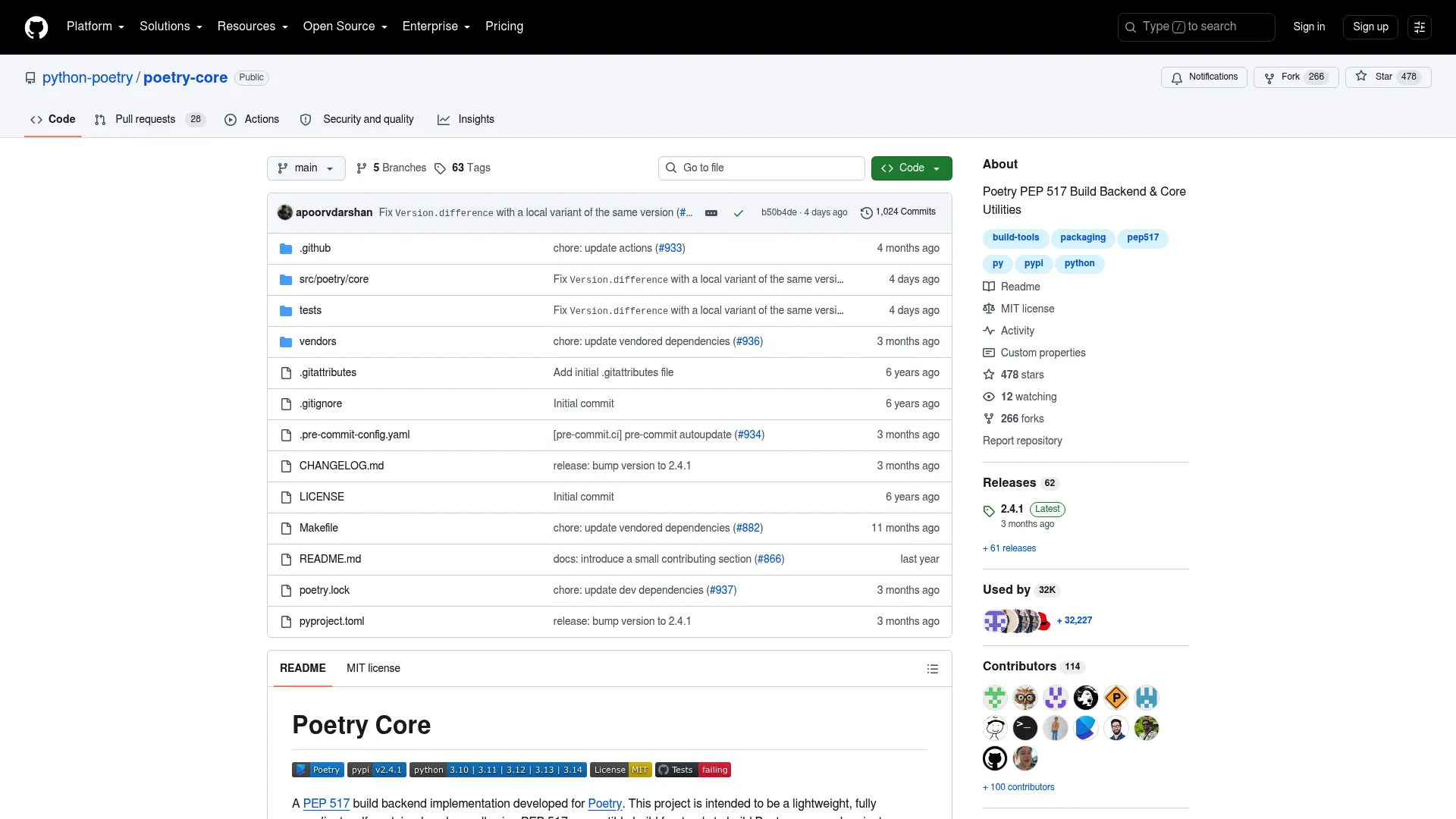 poetry-core PEP 517 build backend GitHub repository