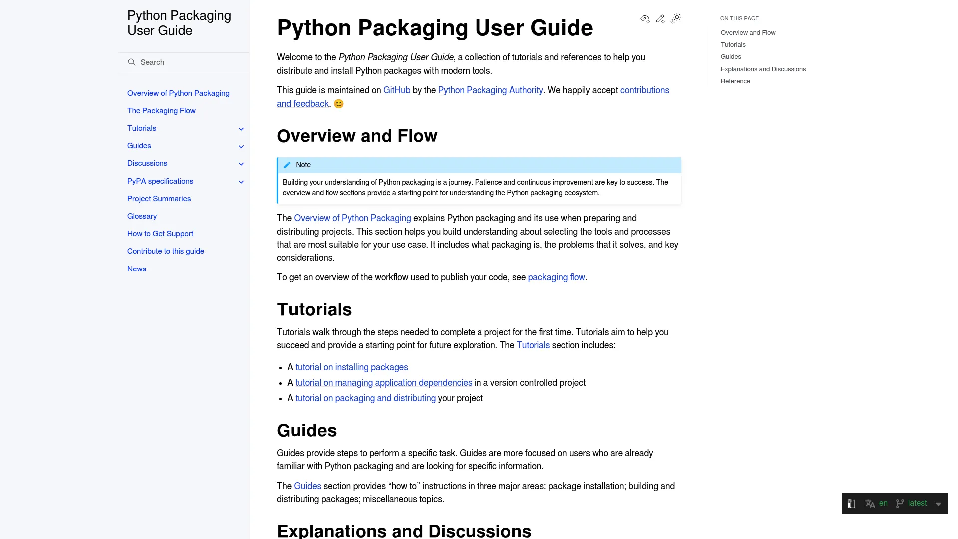 Python Packaging User Guide official documentation homepage