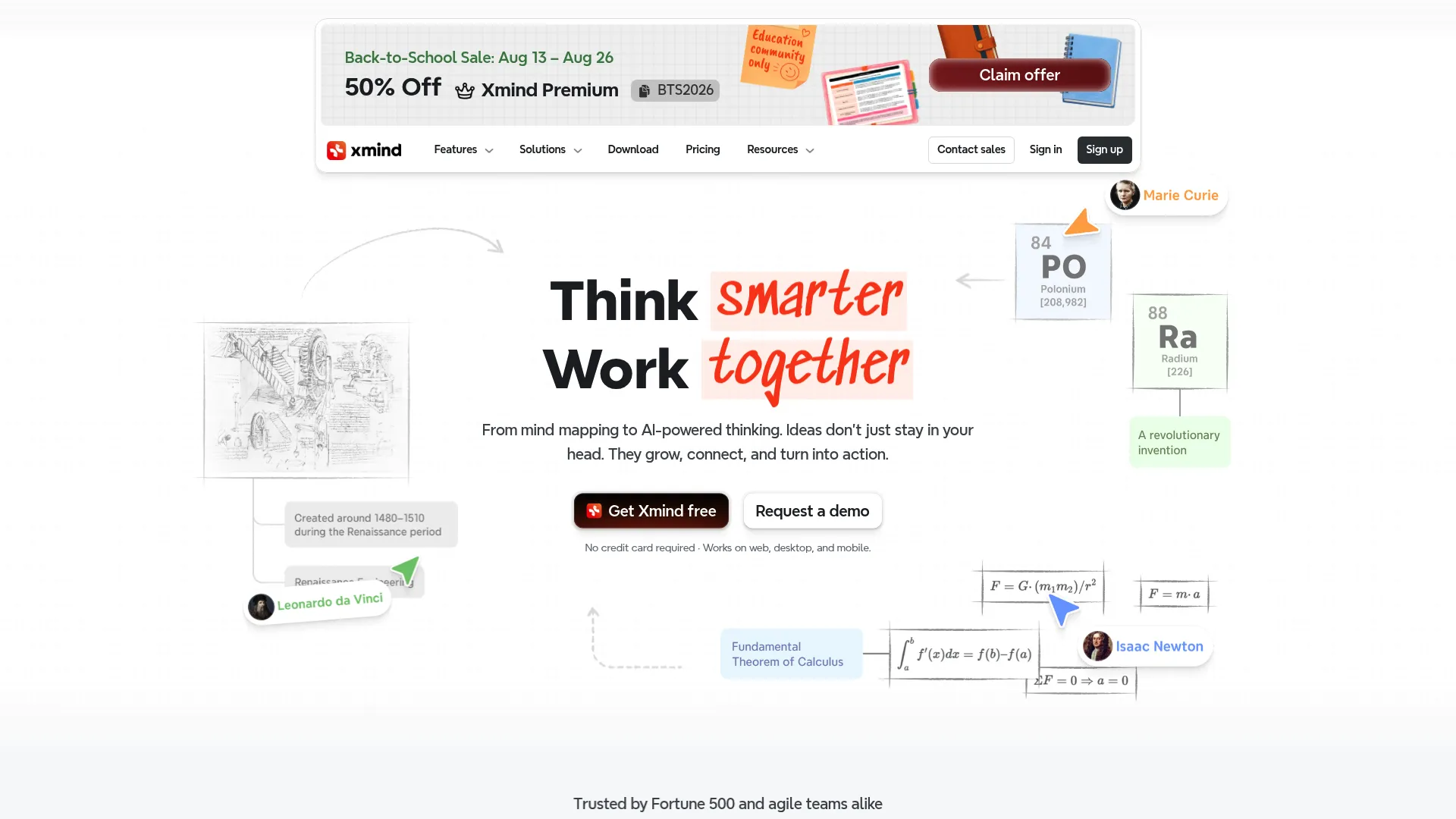 Xmind homepage showing AI-powered mind mapping and brainstorming software