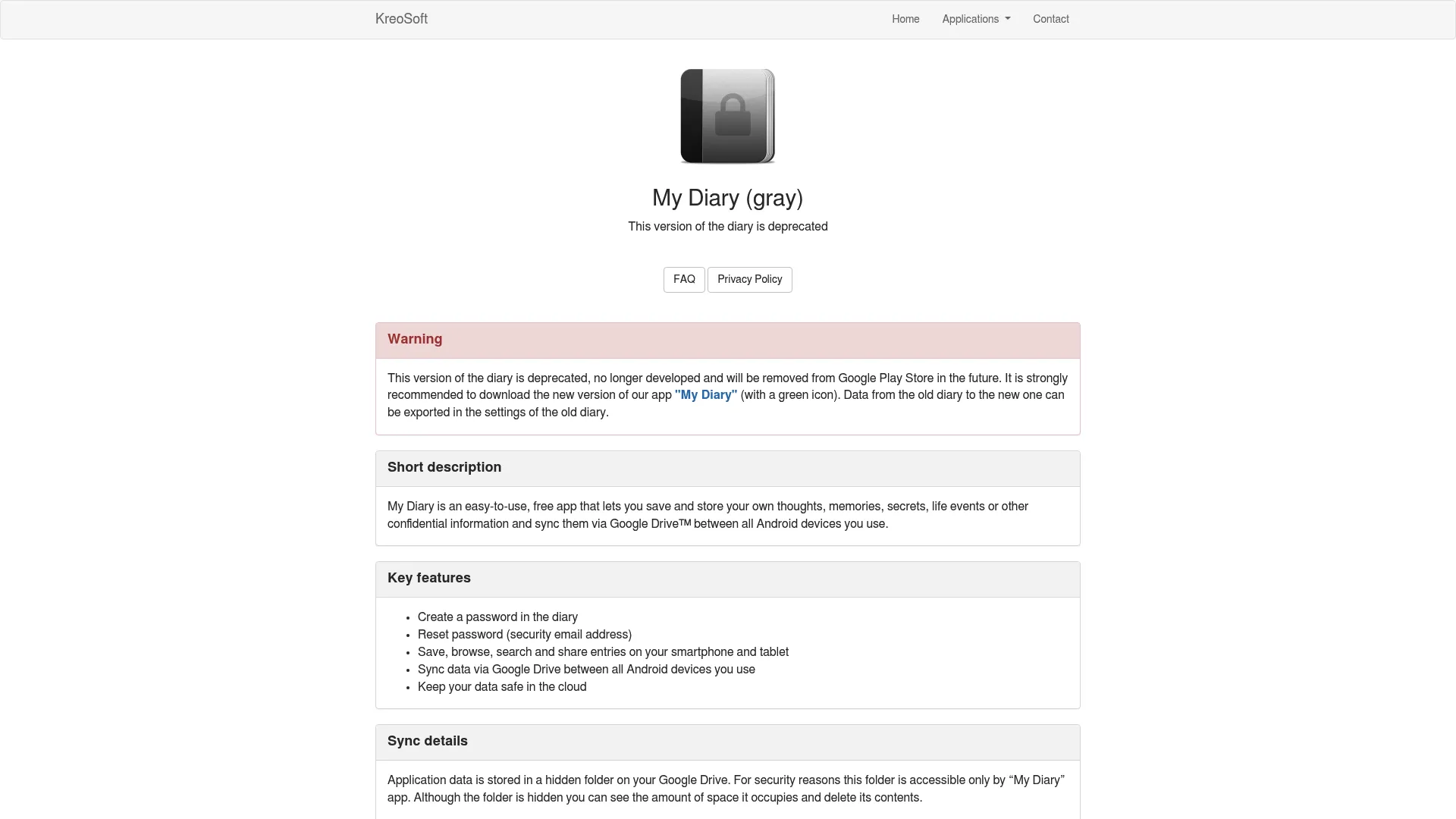 My Diary app page from KreoSoft