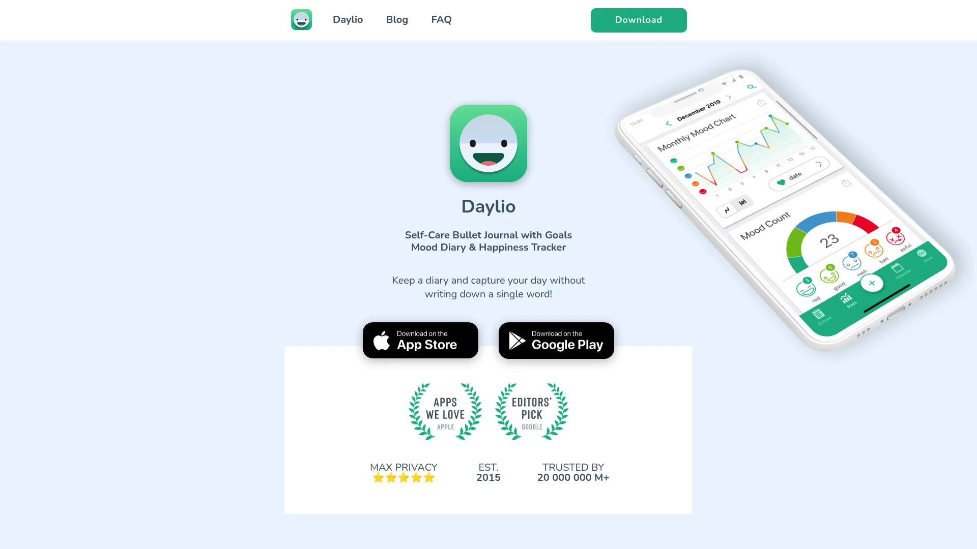 Daylio mood tracking diary app homepage