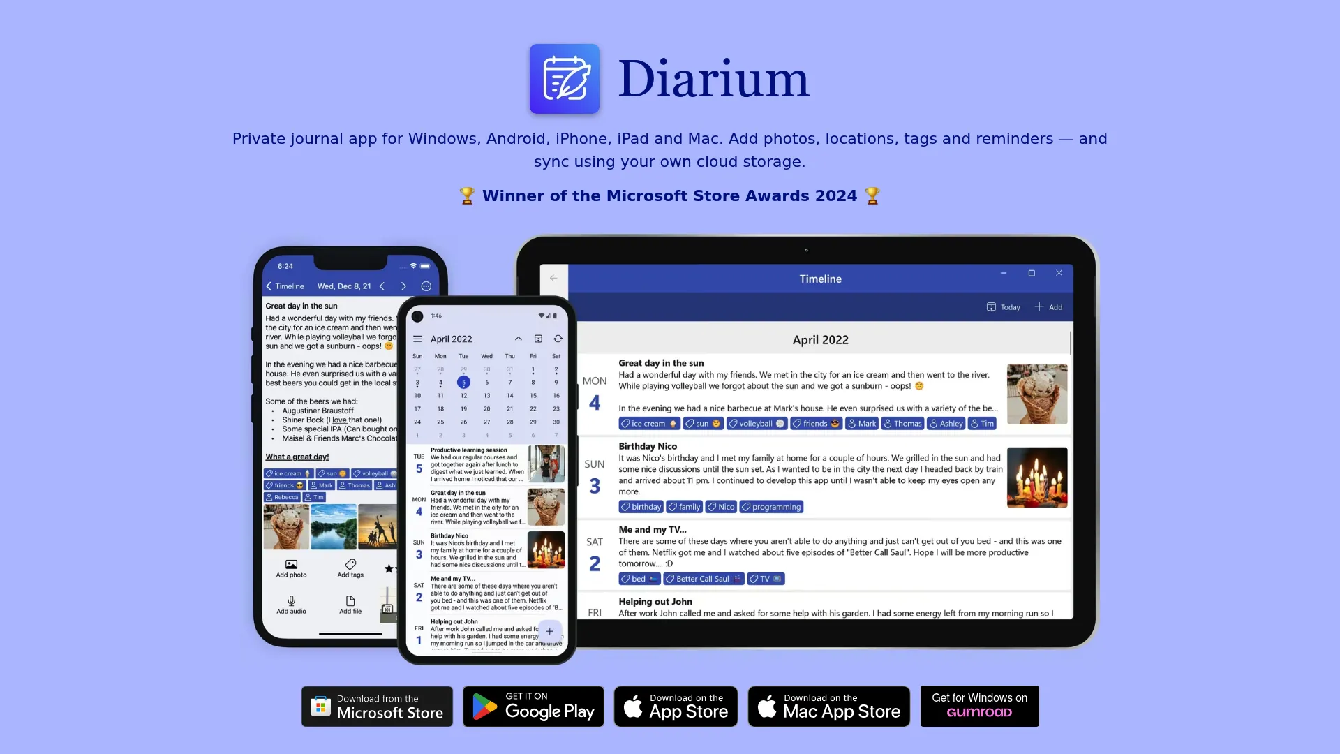 Diarium cross-platform diary app homepage