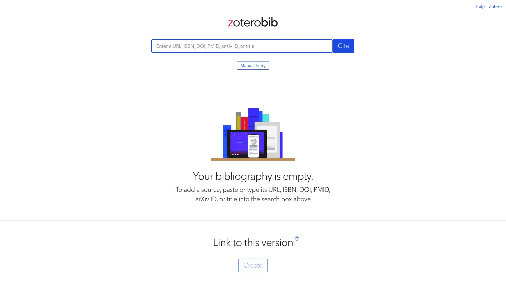 ZoteroBib homepage showing its fast bibliography generator