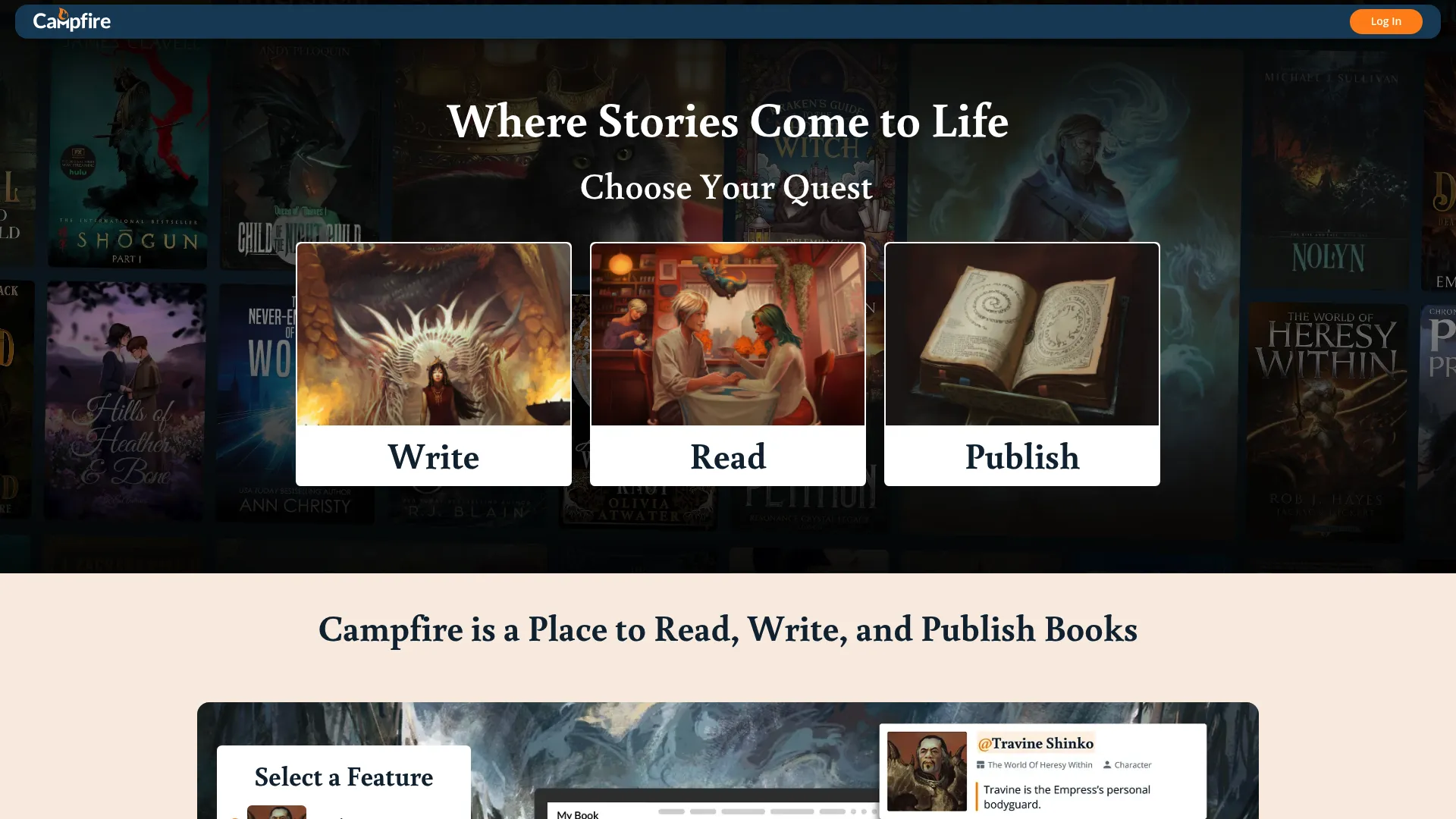 Campfire Writing worldbuilding and writing platform homepage