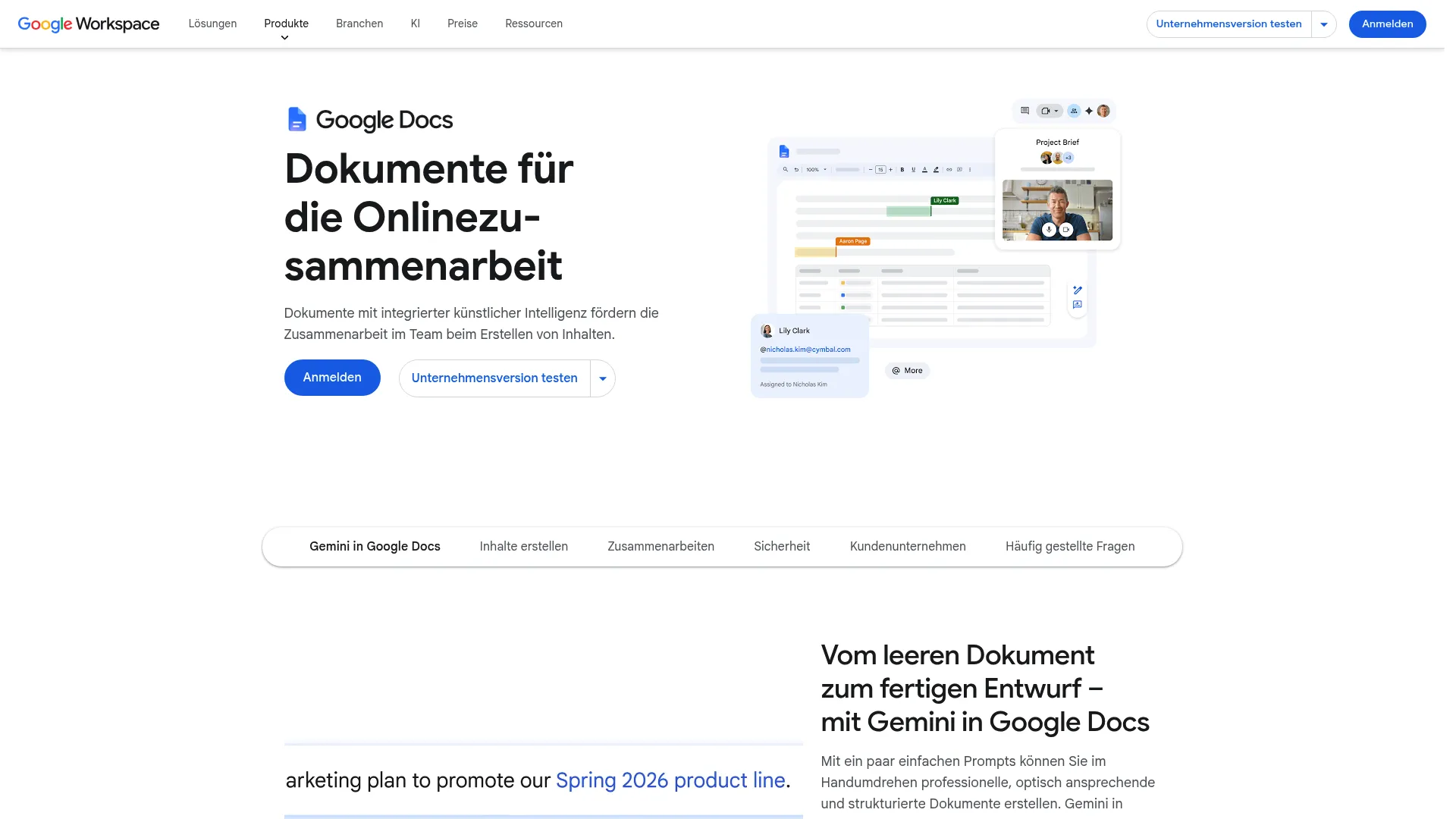 Google Docs and Sheets product page