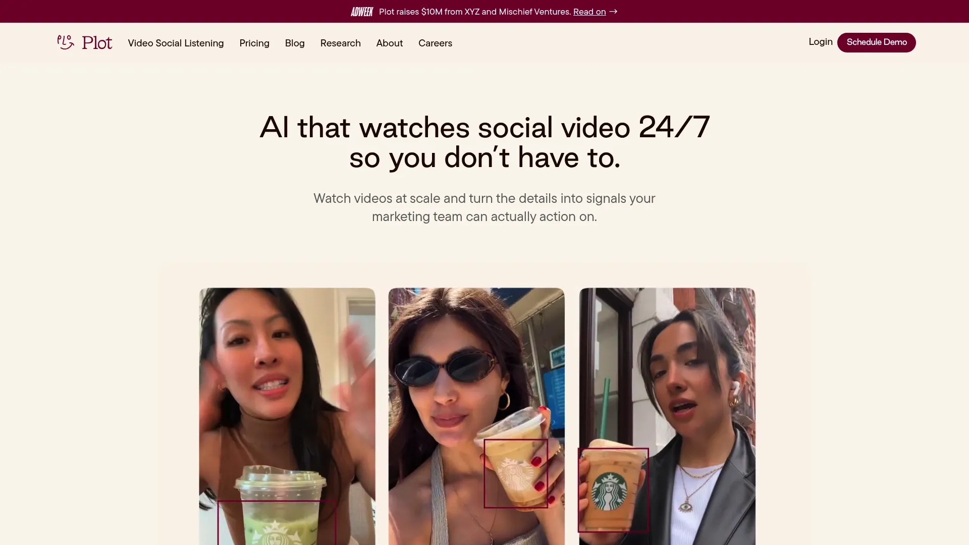 Plot AI video social listening platform interface