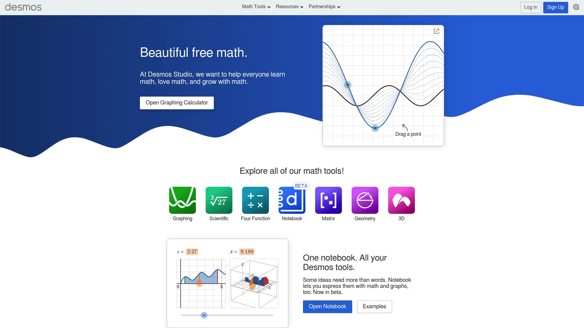 Desmos free online graphing calculator interface