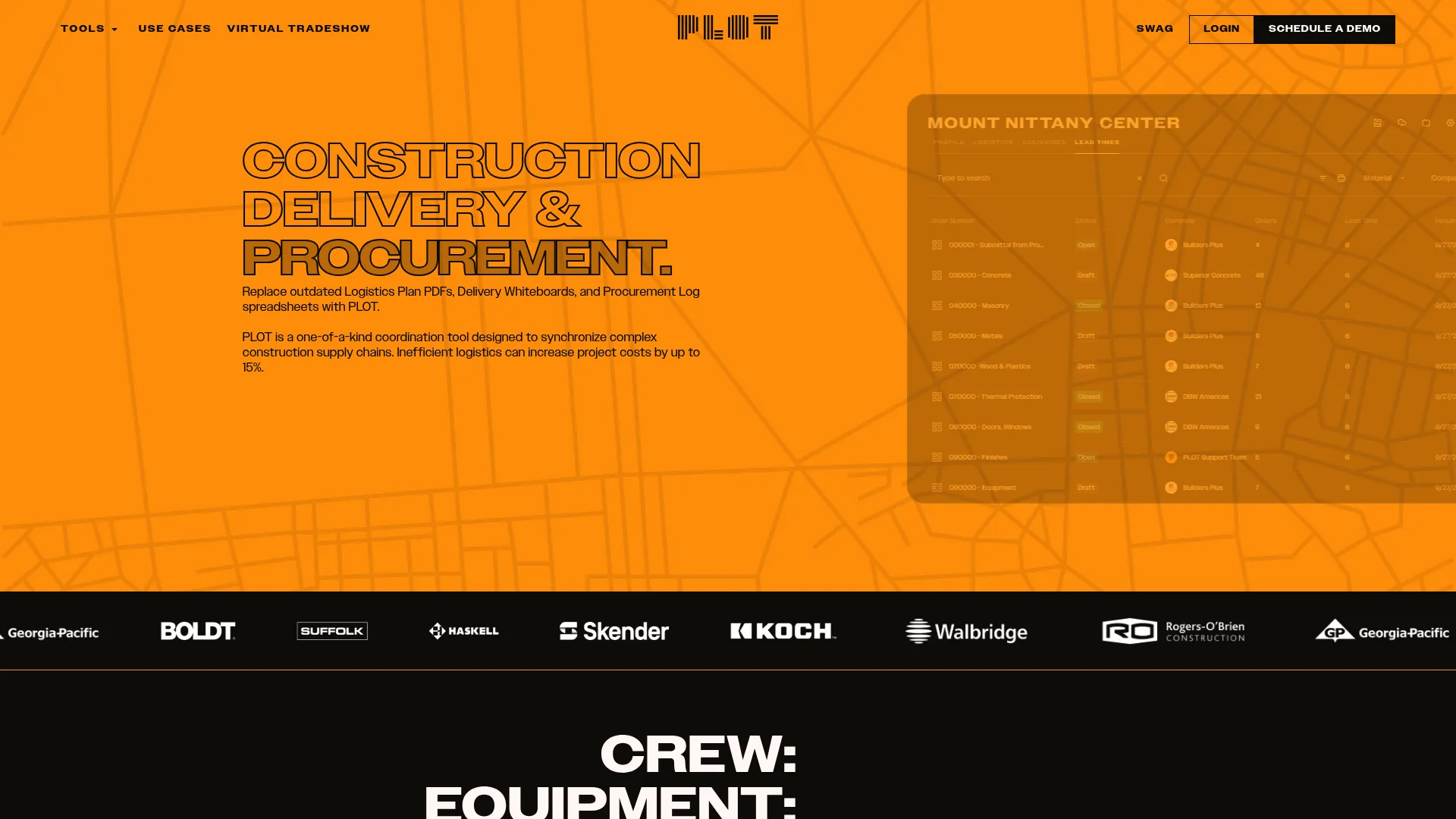 PLOT construction logistics management software interface
